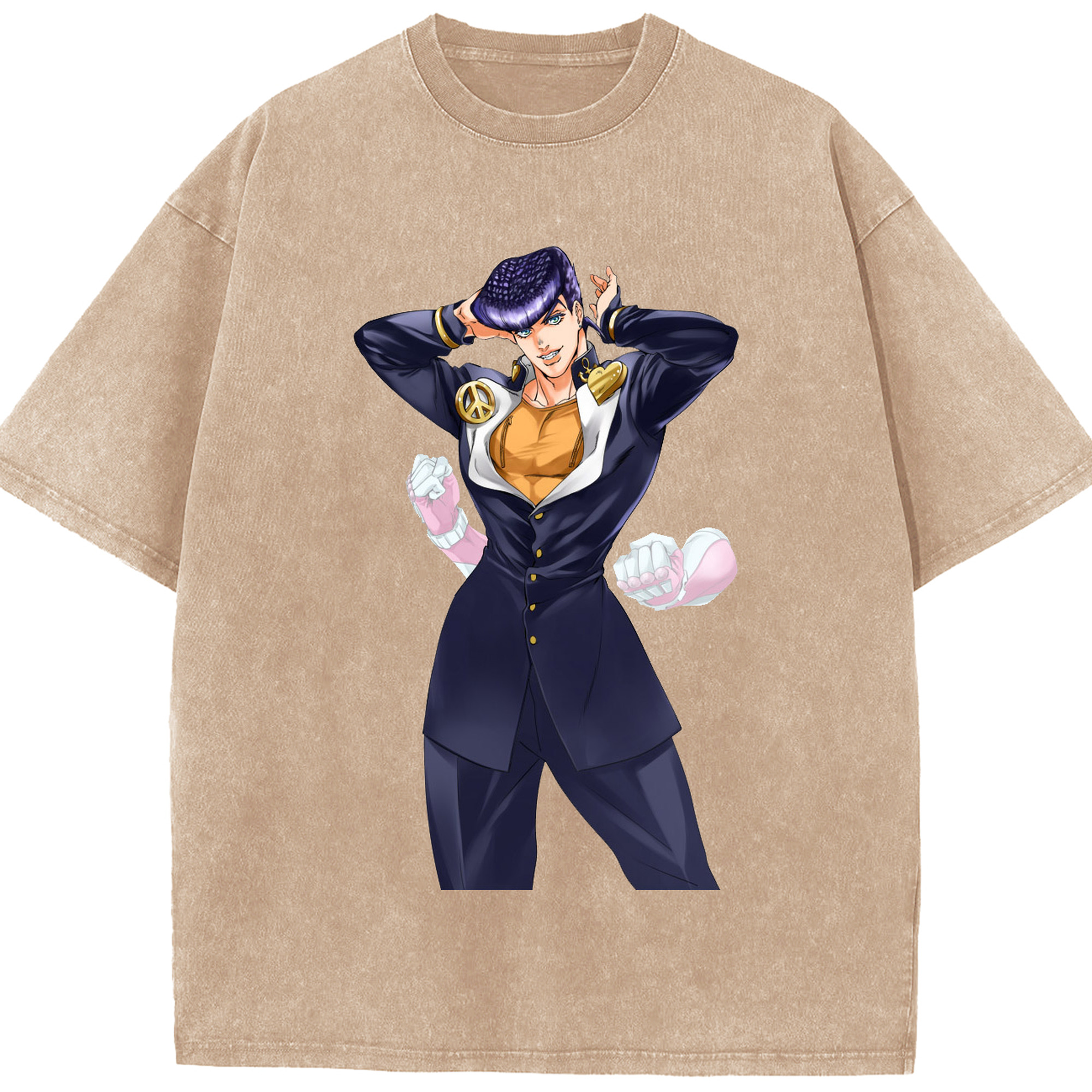 （画像用） ジョジョの奇妙な冒険 ひがしかた じょうすけ JoJo's Bizarre Adventure Higashikata Josuke 綿100% ヴィンテージ風 半袖Tシャツ（フロントプリント）
