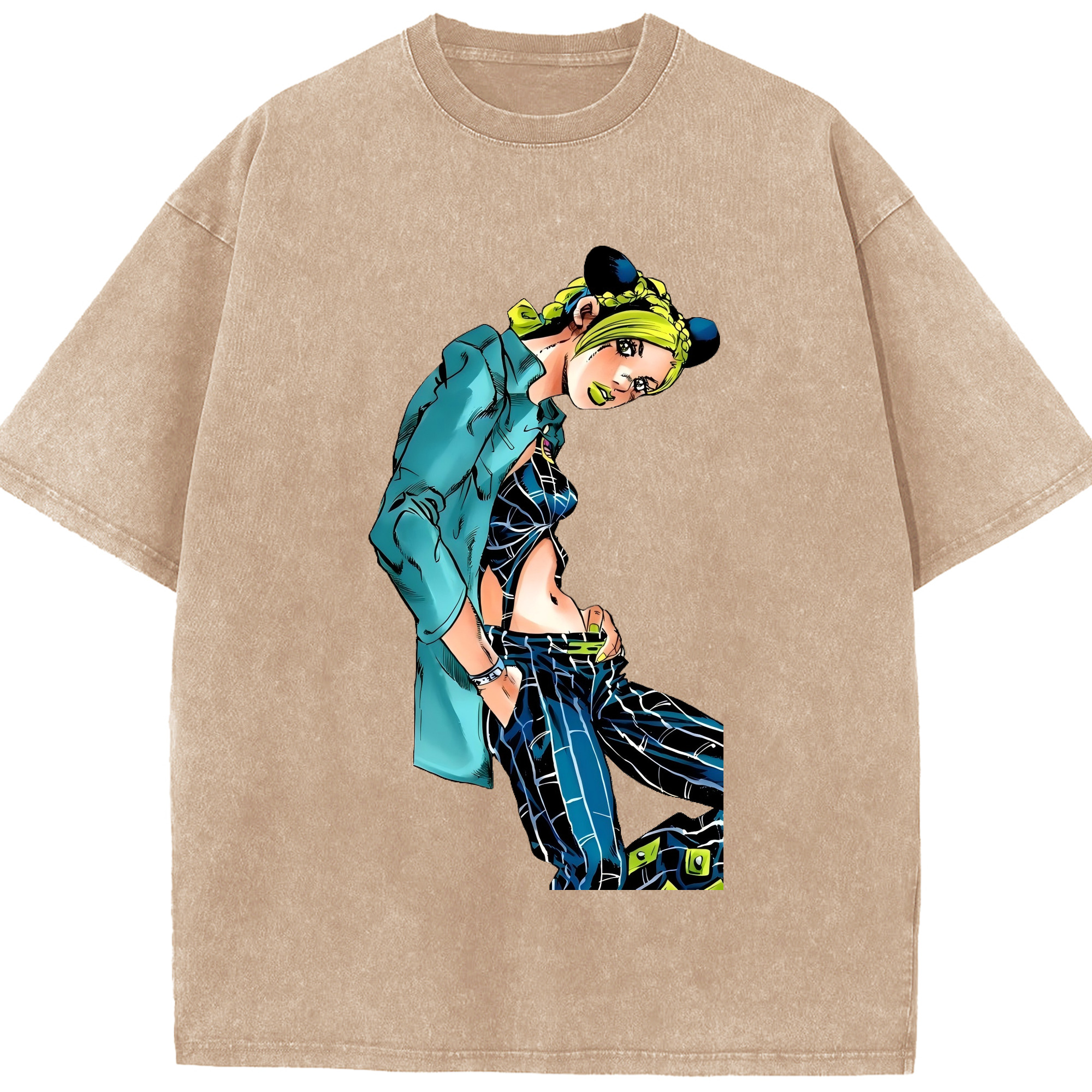 （画像用） "ジョジョの奇妙な冒険 くうじょう ジョリーン JoJo's Bizarre Adventure Jolyne Cujoh " 綿100% ヴィンテージ風 半袖Tシャツ（フロントプリント）