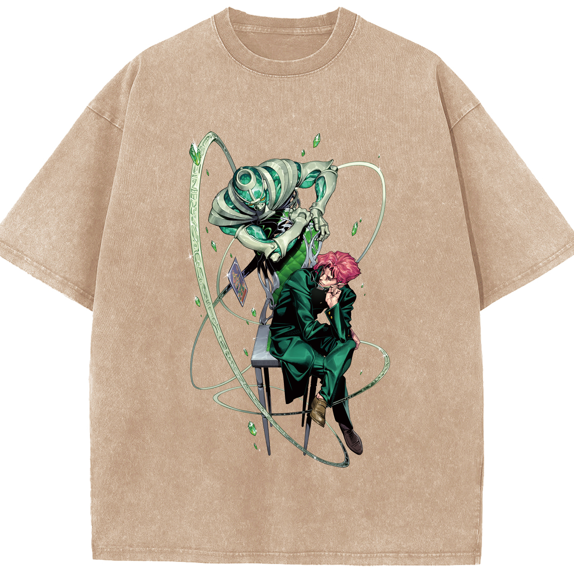 （画像用） ジョジョの奇妙な冒険 花京院 典明（かきょういん のりあき） JoJo's Bizarre Adventure Kakyoin Noriaki 綿100% ヴィンテージ風 半袖Tシャツ（フロントプリント）
