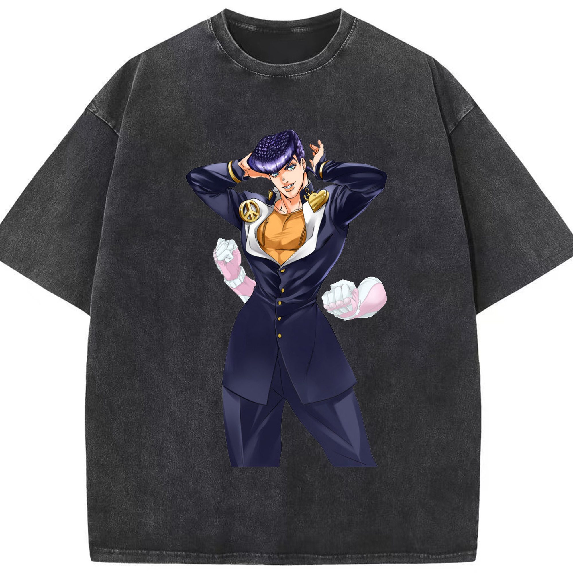 （画像用） ジョジョの奇妙な冒険 ひがしかた じょうすけ JoJo's Bizarre Adventure Higashikata Josuke 綿100% ヴィンテージ風 半袖Tシャツ（フロントプリント）