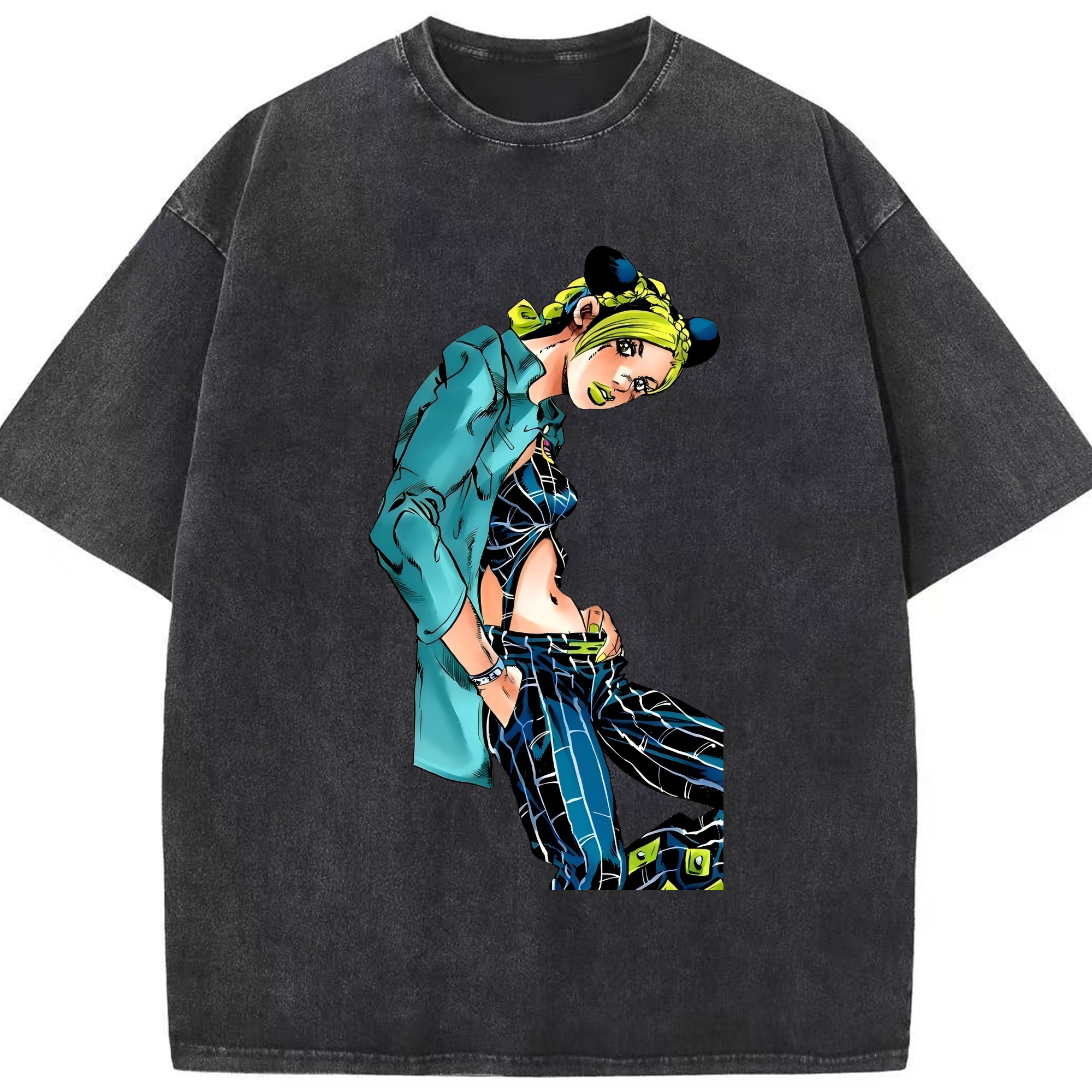 （画像用） "ジョジョの奇妙な冒険 くうじょう ジョリーン JoJo's Bizarre Adventure Jolyne Cujoh " 綿100% ヴィンテージ風 半袖Tシャツ（フロントプリント）