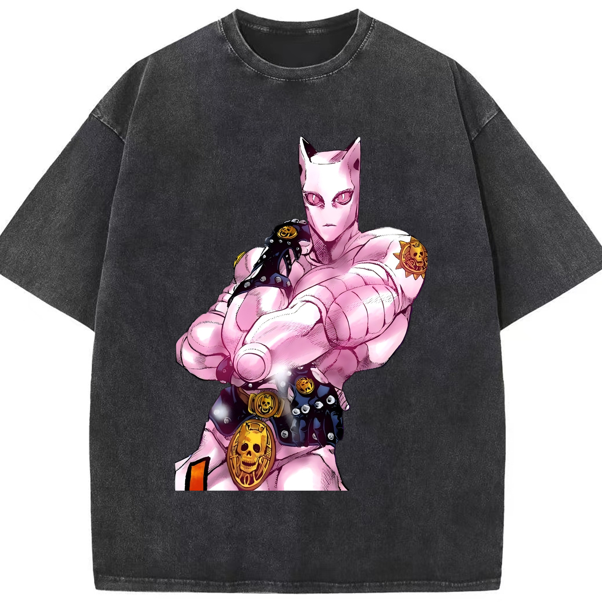 （画像用） ジョジョの奇妙な冒険 きら よしかげ JoJo's Bizarre Adventure Kira Yoshikage 綿100% ヴィンテージ風 半袖Tシャツ（フロントプリント）