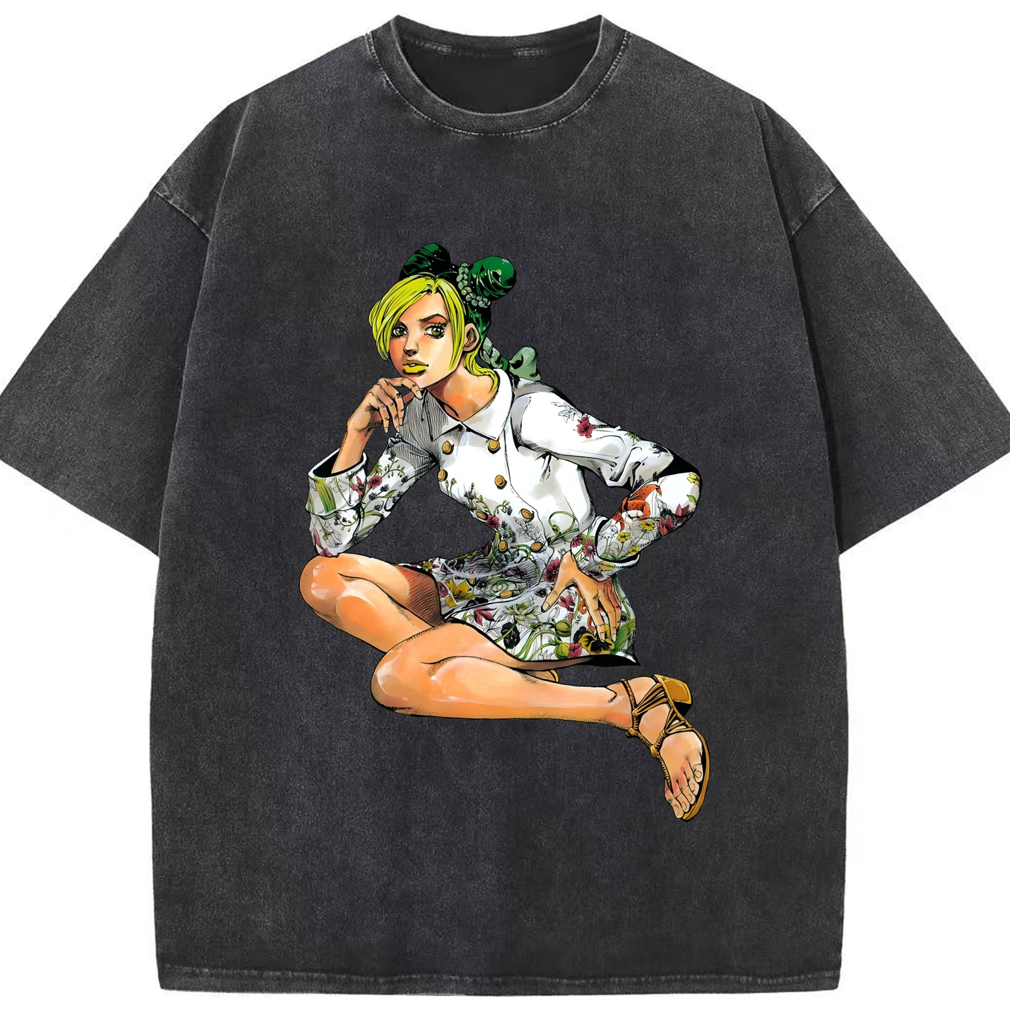 （画像用） "ジョジョの奇妙な冒険 くうじょう ジョリーン JoJo's Bizarre Adventure Jolyne Cujoh " 綿100% ヴィンテージ風 半袖Tシャツ（フロントプリント）
