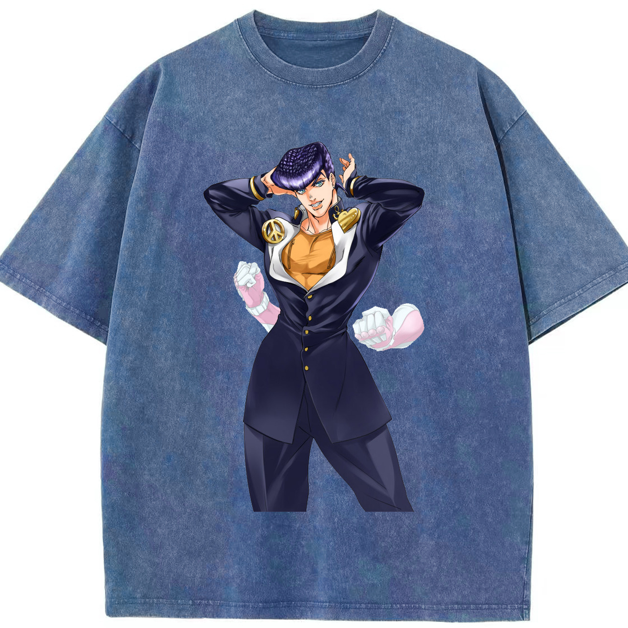 （画像用） ジョジョの奇妙な冒険 ひがしかた じょうすけ JoJo's Bizarre Adventure Higashikata Josuke 綿100% ヴィンテージ風 半袖Tシャツ（フロントプリント）