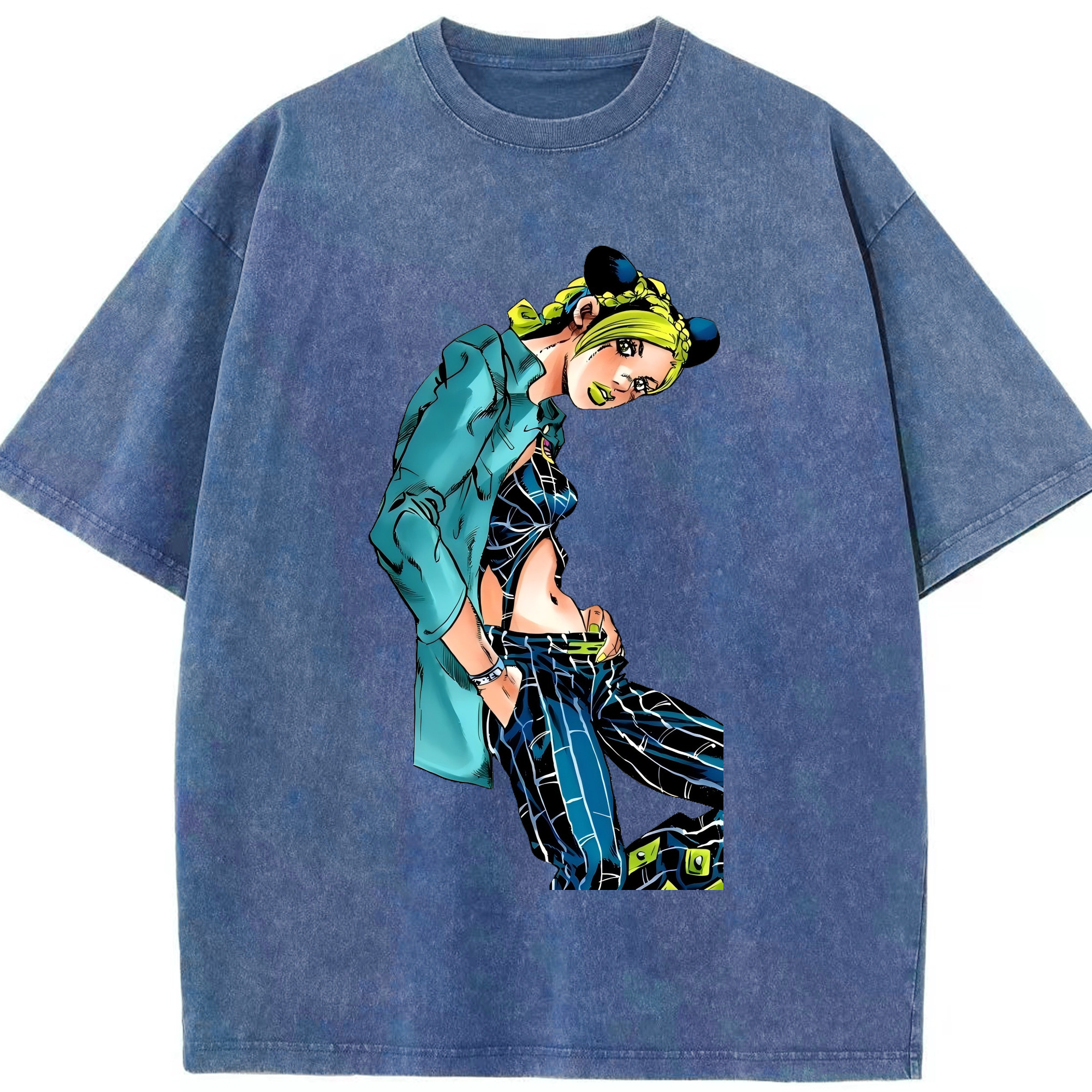 （画像用） "ジョジョの奇妙な冒険 くうじょう ジョリーン JoJo's Bizarre Adventure Jolyne Cujoh " 綿100% ヴィンテージ風 半袖Tシャツ（フロントプリント）