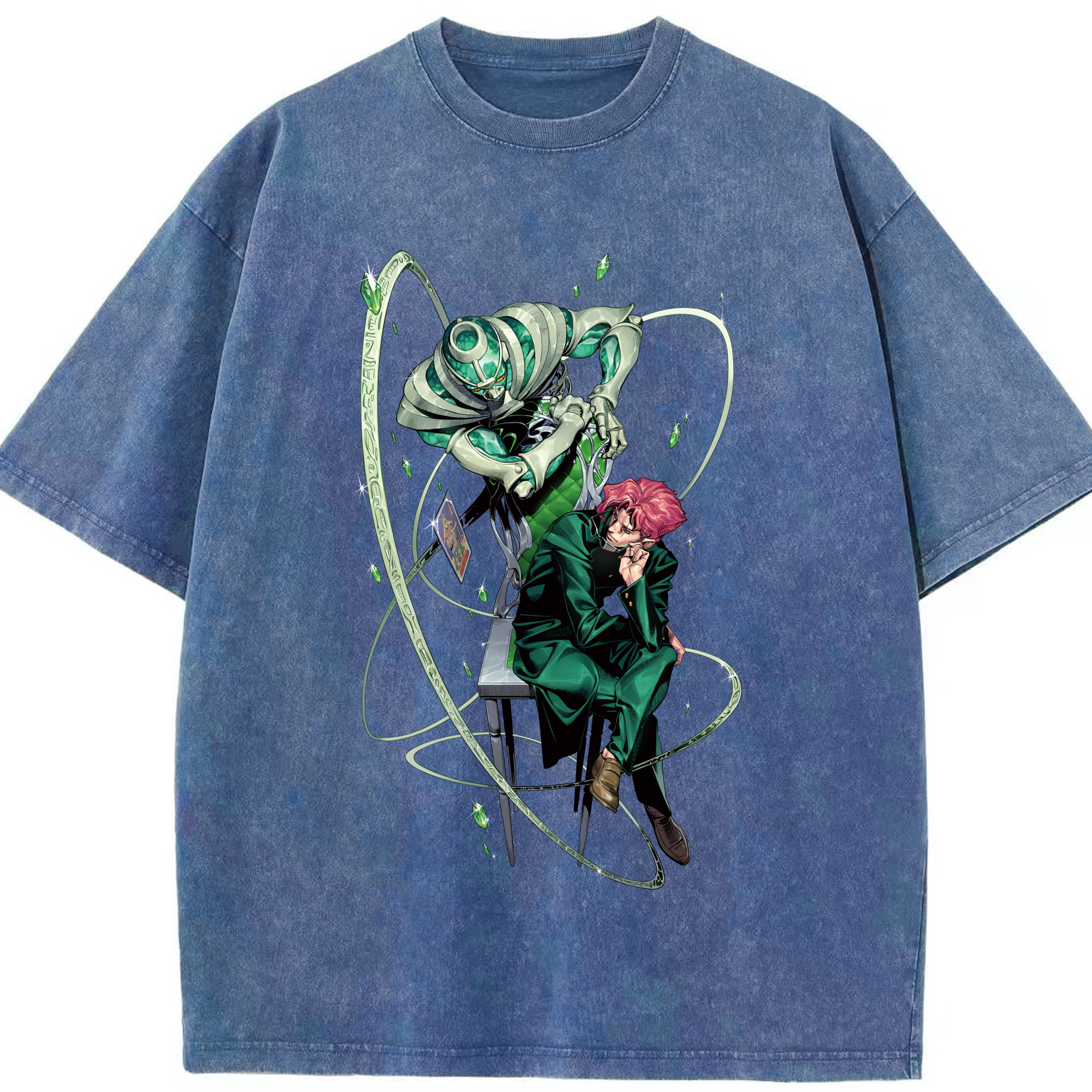 （画像用） ジョジョの奇妙な冒険 花京院 典明（かきょういん のりあき） JoJo's Bizarre Adventure Kakyoin Noriaki 綿100% ヴィンテージ風 半袖Tシャツ（フロントプリント）