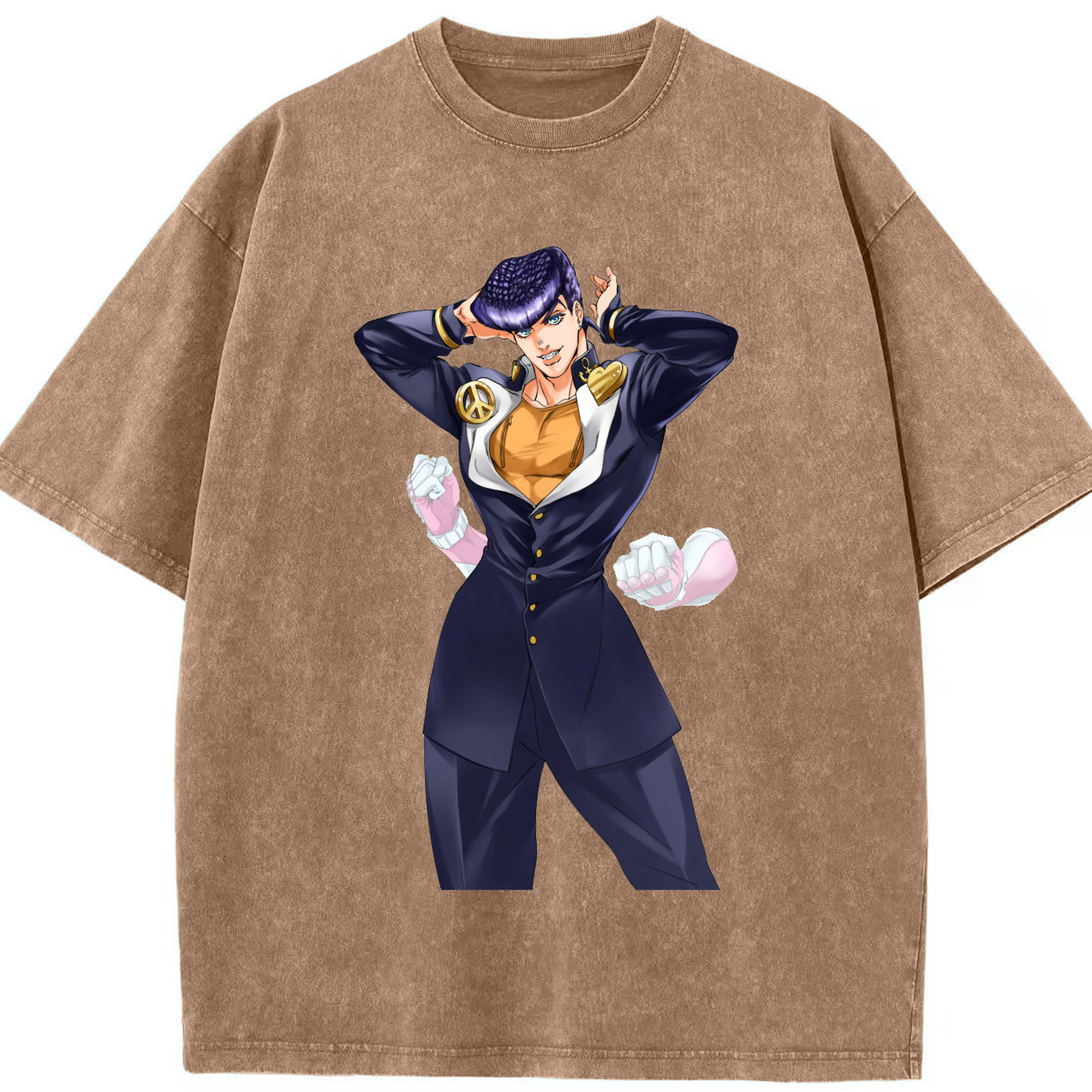 （画像用） ジョジョの奇妙な冒険 ひがしかた じょうすけ JoJo's Bizarre Adventure Higashikata Josuke 綿100% ヴィンテージ風 半袖Tシャツ（フロントプリント）