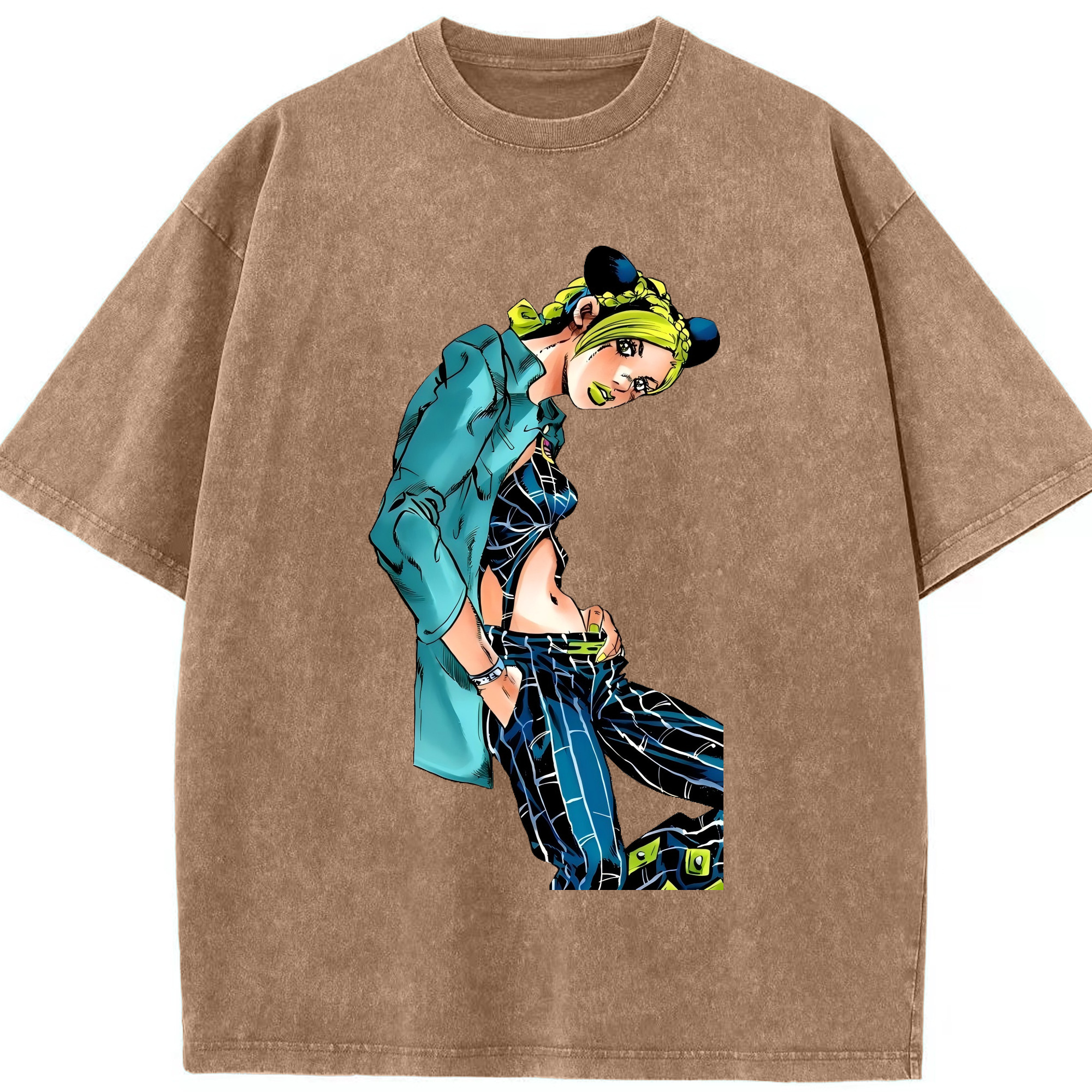 （画像用） "ジョジョの奇妙な冒険 くうじょう ジョリーン JoJo's Bizarre Adventure Jolyne Cujoh " 綿100% ヴィンテージ風 半袖Tシャツ（フロントプリント）