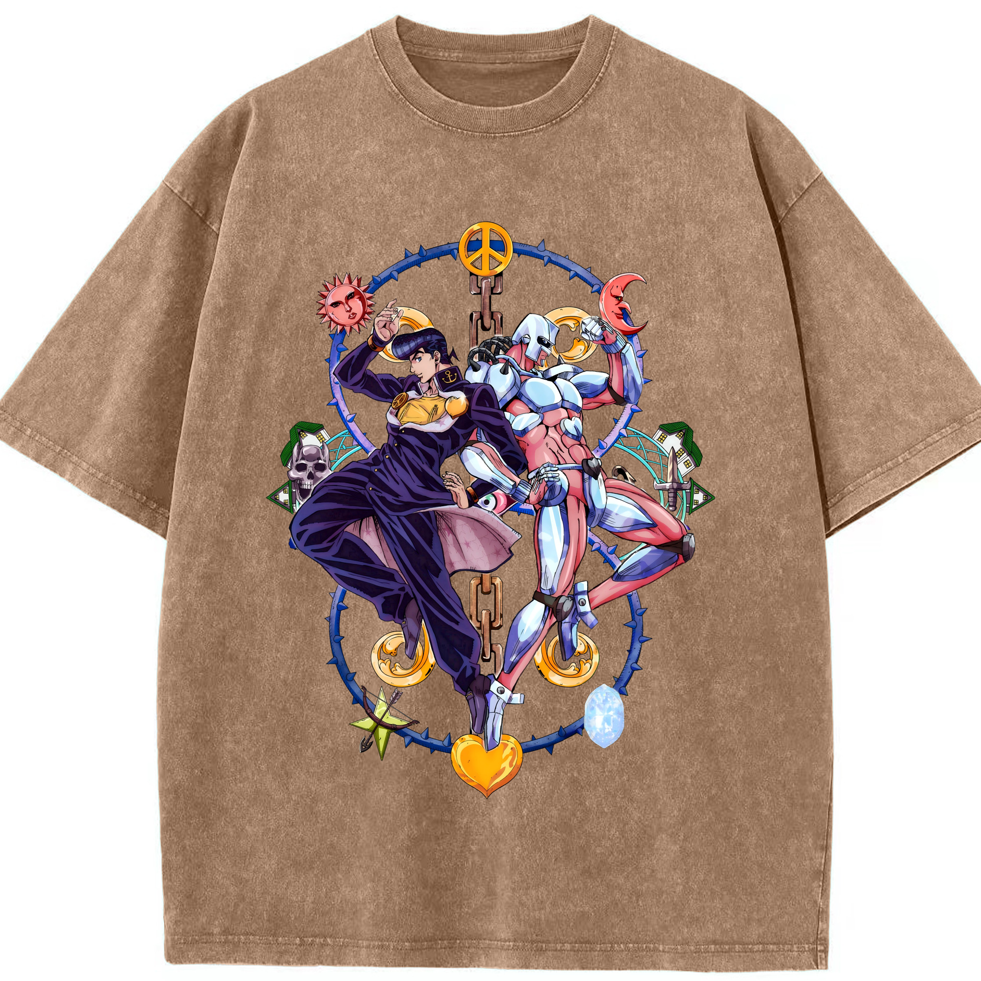 （画像用） ジョジョの奇妙な冒険 ひがしかた じょうすけ JoJo's Bizarre Adventure Higashikata Josuke 綿100% ヴィンテージ風 半袖Tシャツ（フロントプリント）