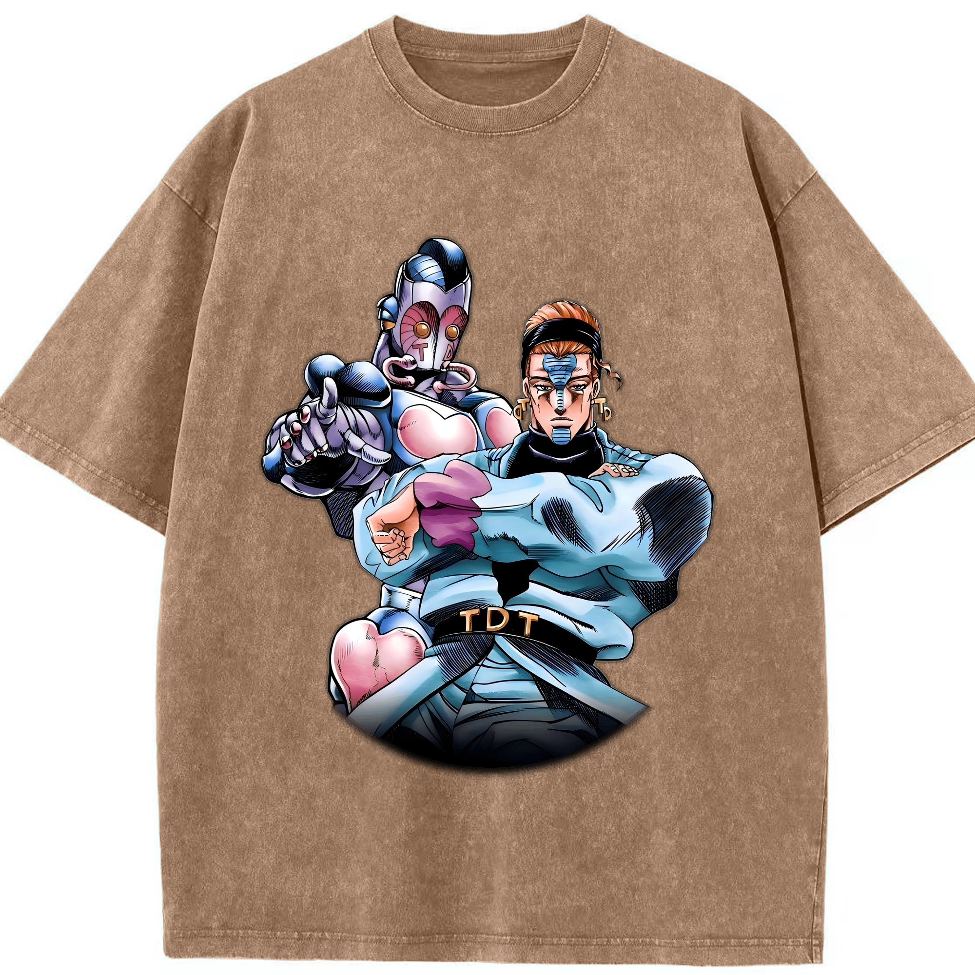 （画像用） ジョジョの奇妙な冒険 ひがしかた じょうすけ JoJo's Bizarre Adventure Higashikata Josuke 綿100% ヴィンテージ風 半袖Tシャツ（フロントプリント）