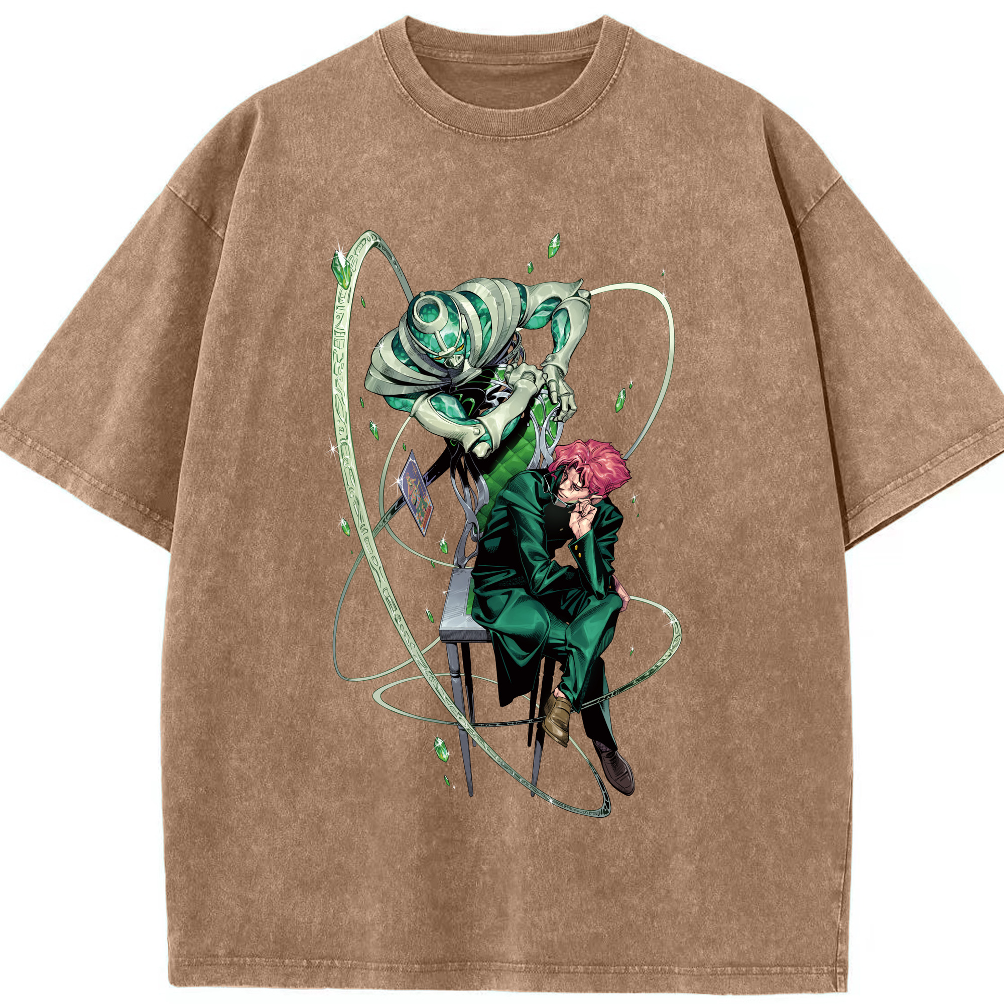 （画像用） ジョジョの奇妙な冒険 花京院 典明（かきょういん のりあき） JoJo's Bizarre Adventure Kakyoin Noriaki 綿100% ヴィンテージ風 半袖Tシャツ（フロントプリント）