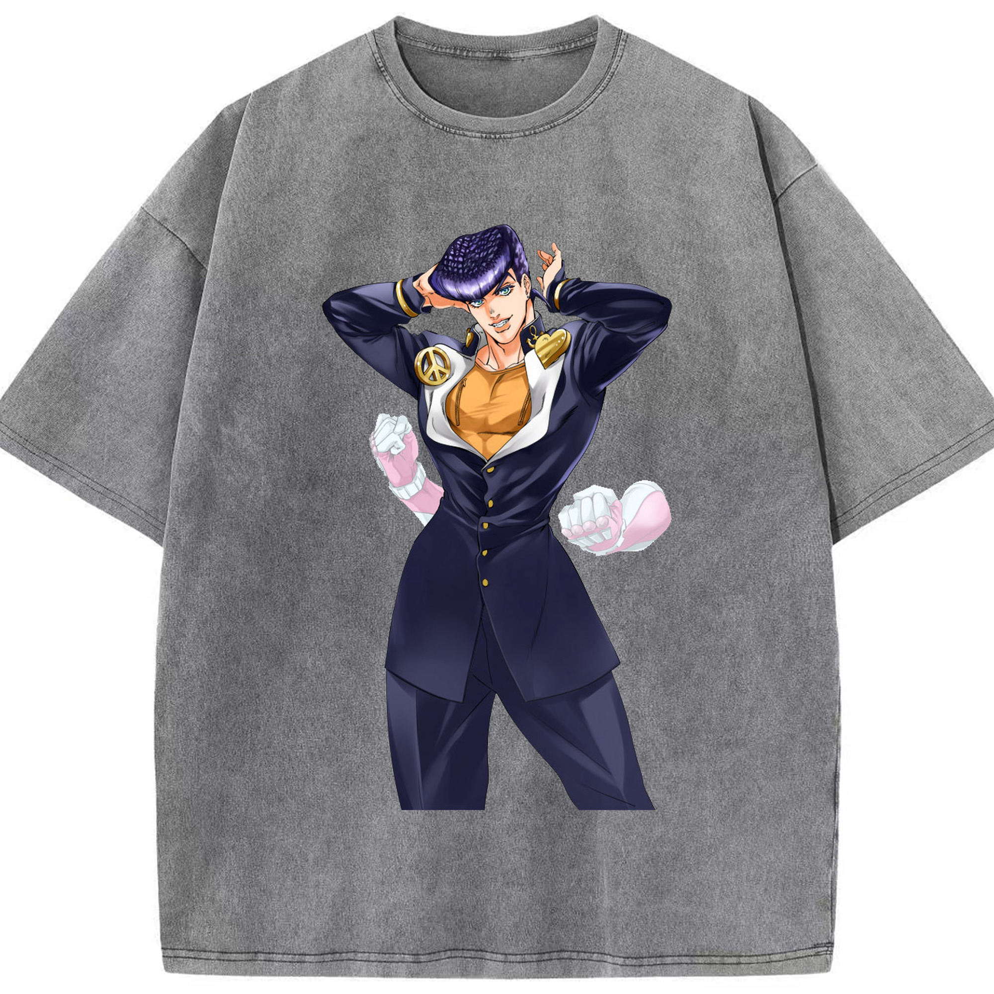 （画像用） ジョジョの奇妙な冒険 ひがしかた じょうすけ JoJo's Bizarre Adventure Higashikata Josuke 綿100% ヴィンテージ風 半袖Tシャツ（フロントプリント）