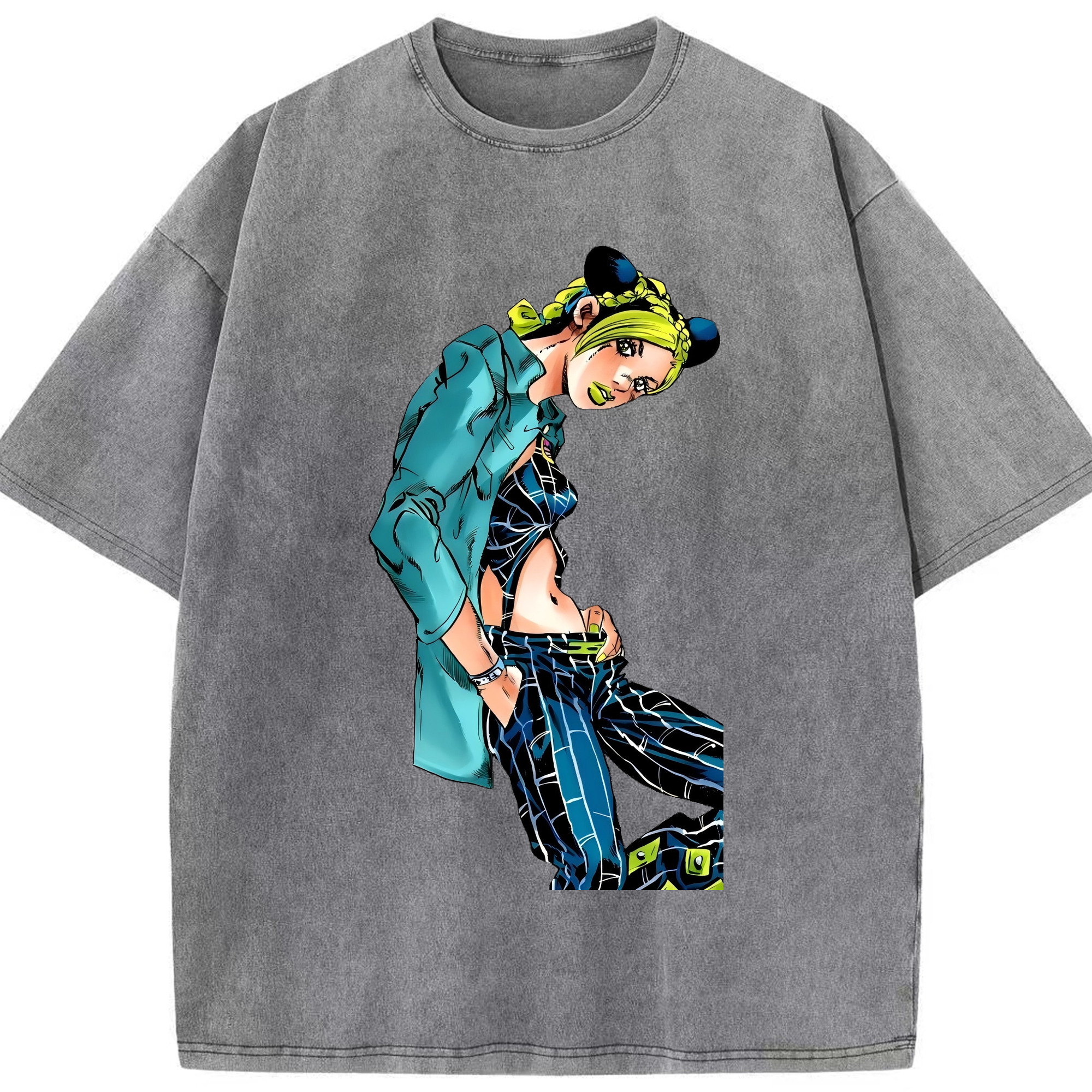 （画像用） "ジョジョの奇妙な冒険 くうじょう ジョリーン JoJo's Bizarre Adventure Jolyne Cujoh " 綿100% ヴィンテージ風 半袖Tシャツ（フロントプリント）