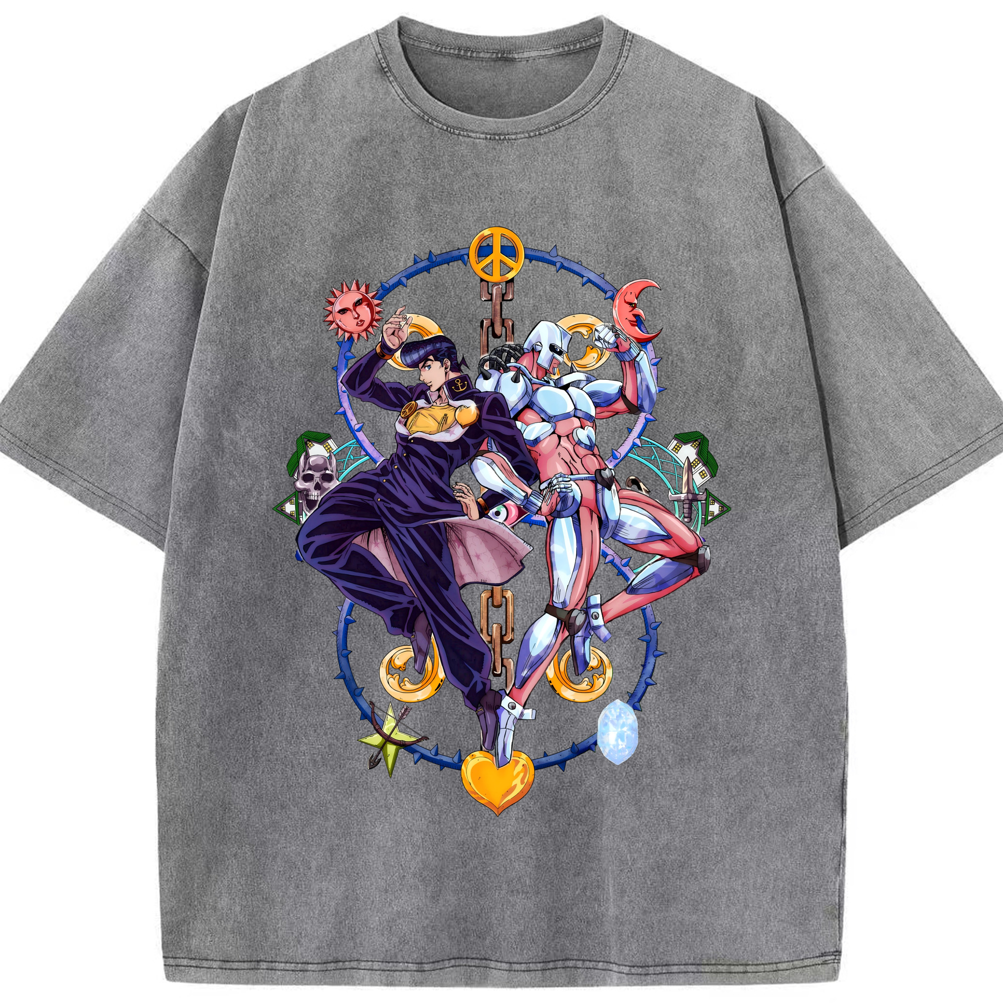 （画像用） ジョジョの奇妙な冒険 ひがしかた じょうすけ JoJo's Bizarre Adventure Higashikata Josuke 綿100% ヴィンテージ風 半袖Tシャツ（フロントプリント）