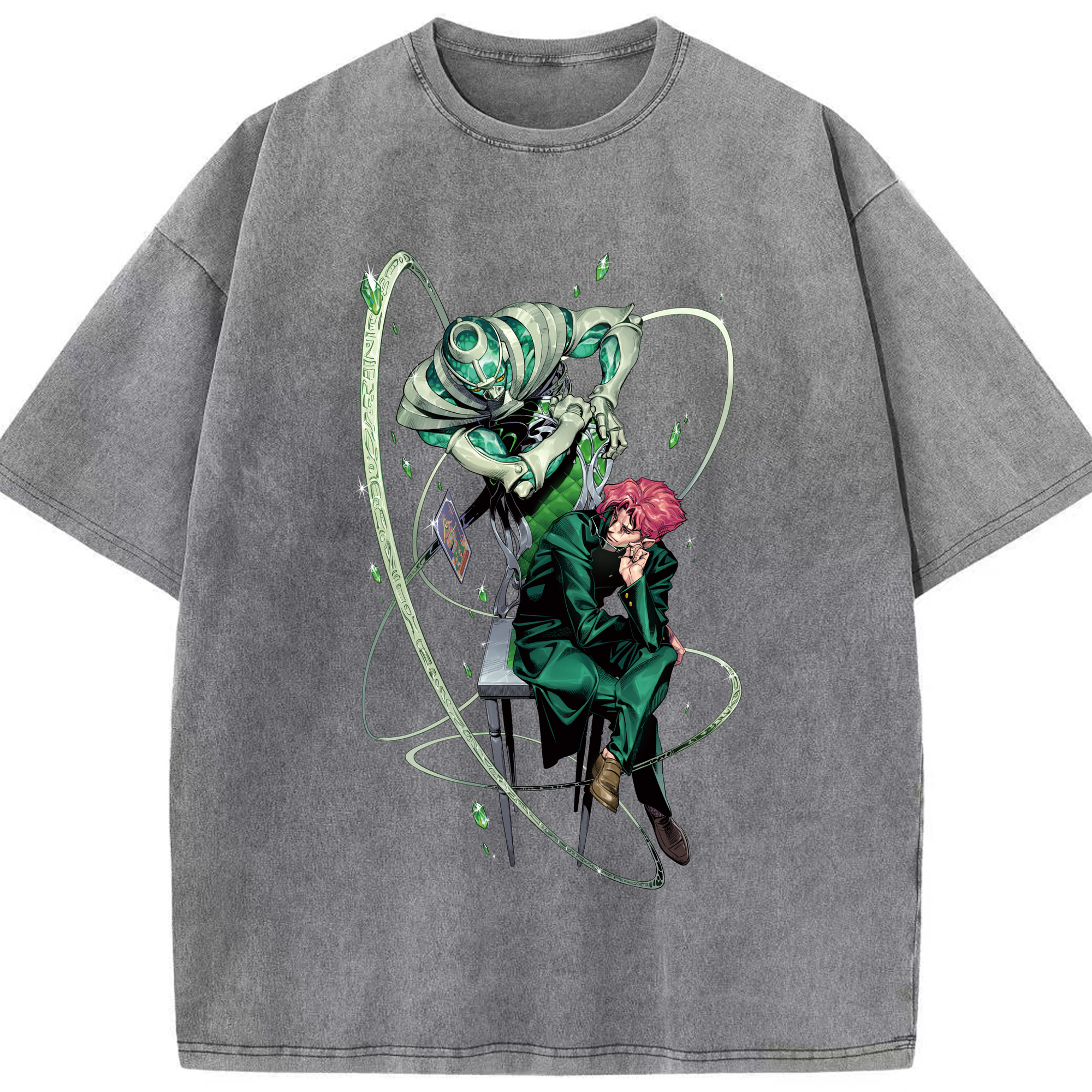 （画像用） ジョジョの奇妙な冒険 花京院 典明（かきょういん のりあき） JoJo's Bizarre Adventure Kakyoin Noriaki 綿100% ヴィンテージ風 半袖Tシャツ（フロントプリント）
