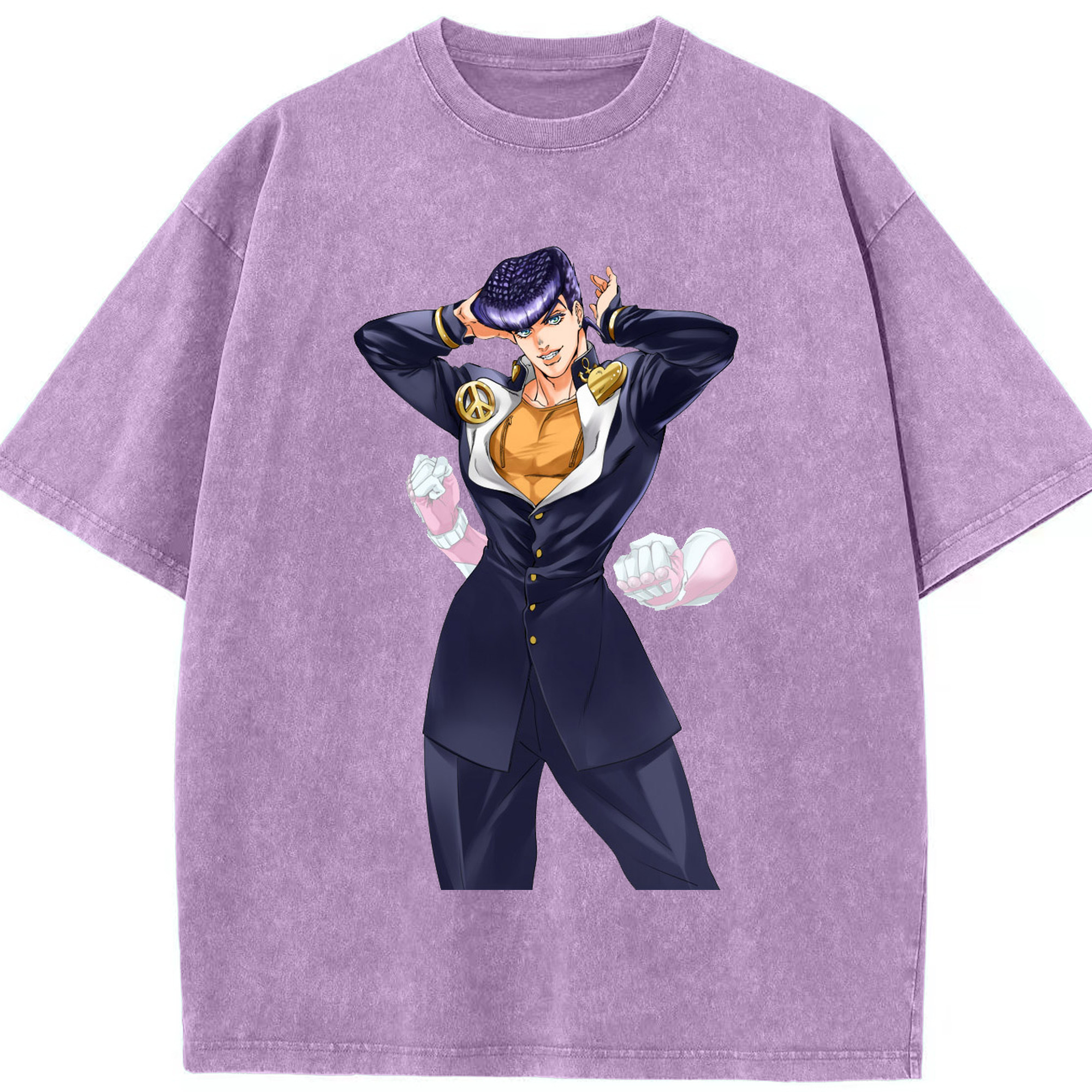 （画像用） ジョジョの奇妙な冒険 ひがしかた じょうすけ JoJo's Bizarre Adventure Higashikata Josuke 綿100% ヴィンテージ風 半袖Tシャツ（フロントプリント）