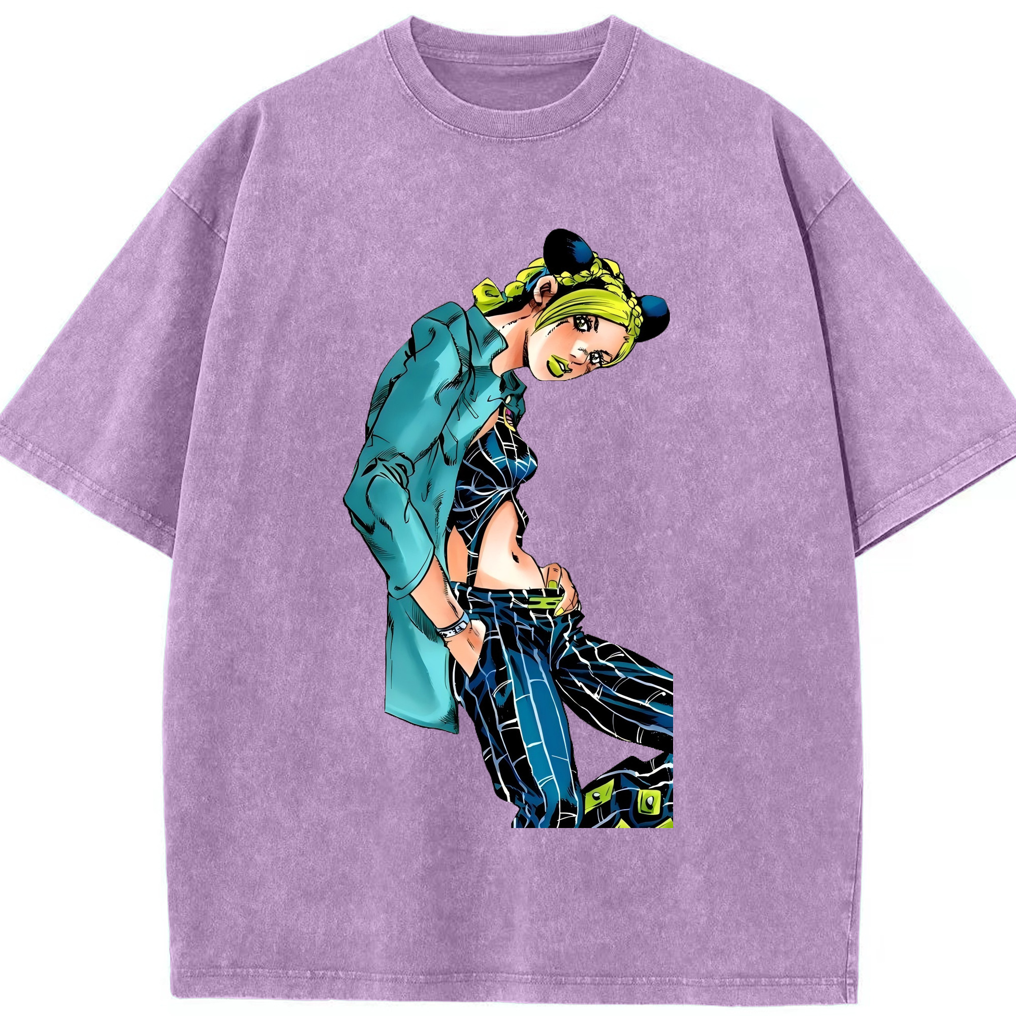 （画像用） "ジョジョの奇妙な冒険 くうじょう ジョリーン JoJo's Bizarre Adventure Jolyne Cujoh " 綿100% ヴィンテージ風 半袖Tシャツ（フロントプリント）