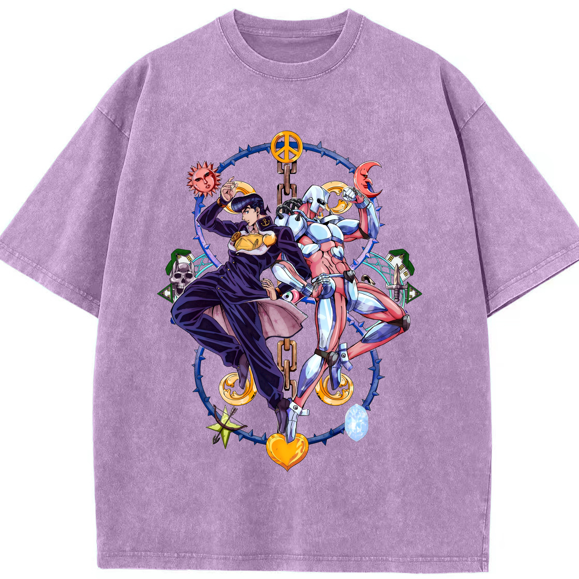 （画像用） ジョジョの奇妙な冒険 ひがしかた じょうすけ JoJo's Bizarre Adventure Higashikata Josuke 綿100% ヴィンテージ風 半袖Tシャツ（フロントプリント）