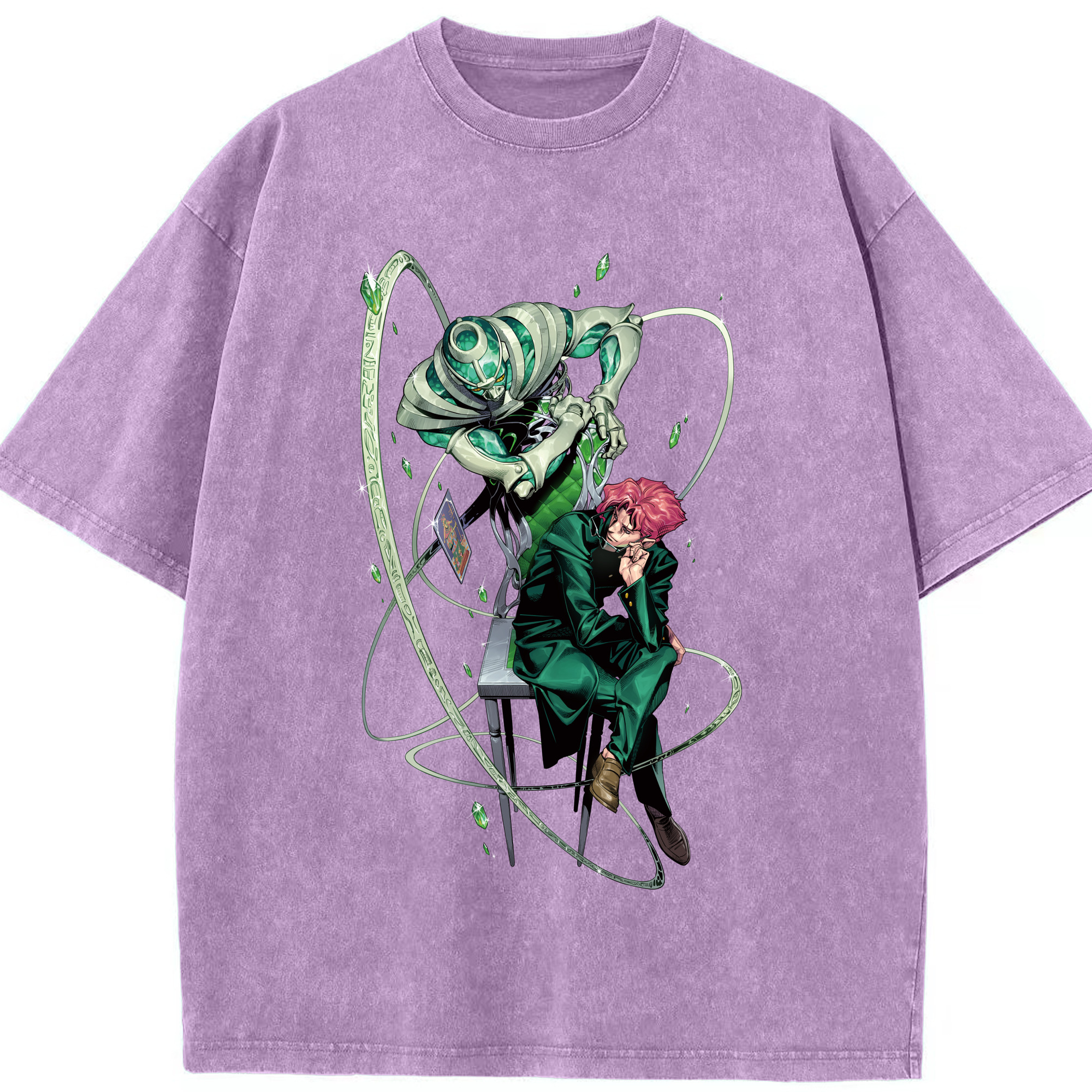 （画像用） ジョジョの奇妙な冒険 花京院 典明（かきょういん のりあき） JoJo's Bizarre Adventure Kakyoin Noriaki 綿100% ヴィンテージ風 半袖Tシャツ（フロントプリント）