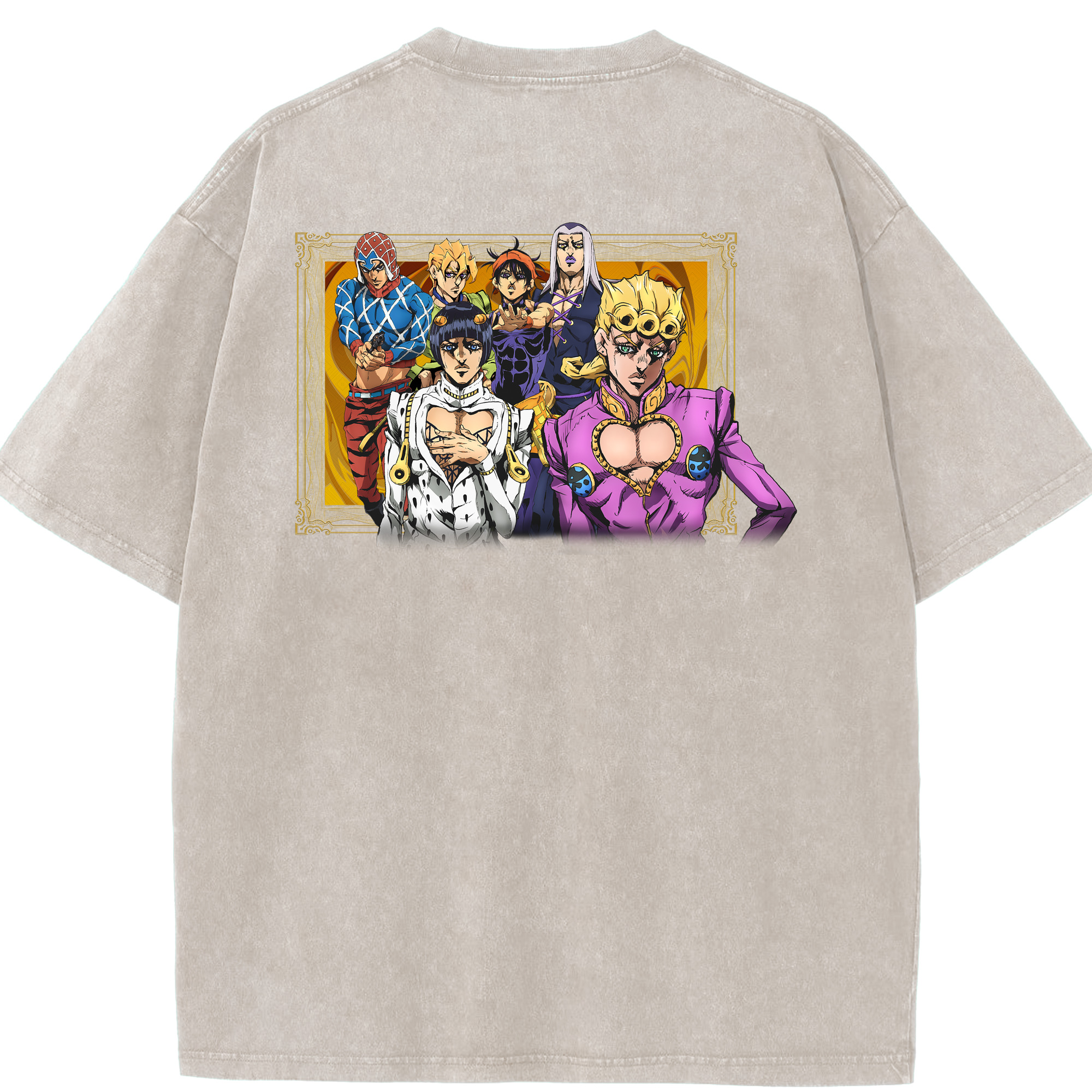 （画像用） ジョジョの奇妙な冒険 ジョルノ?ジョバァーナ JoJo's Bizarre Adventure Giorno Giovanna 綿100% ヴィンテージ風 半袖Tシャツ（背面プリント）
