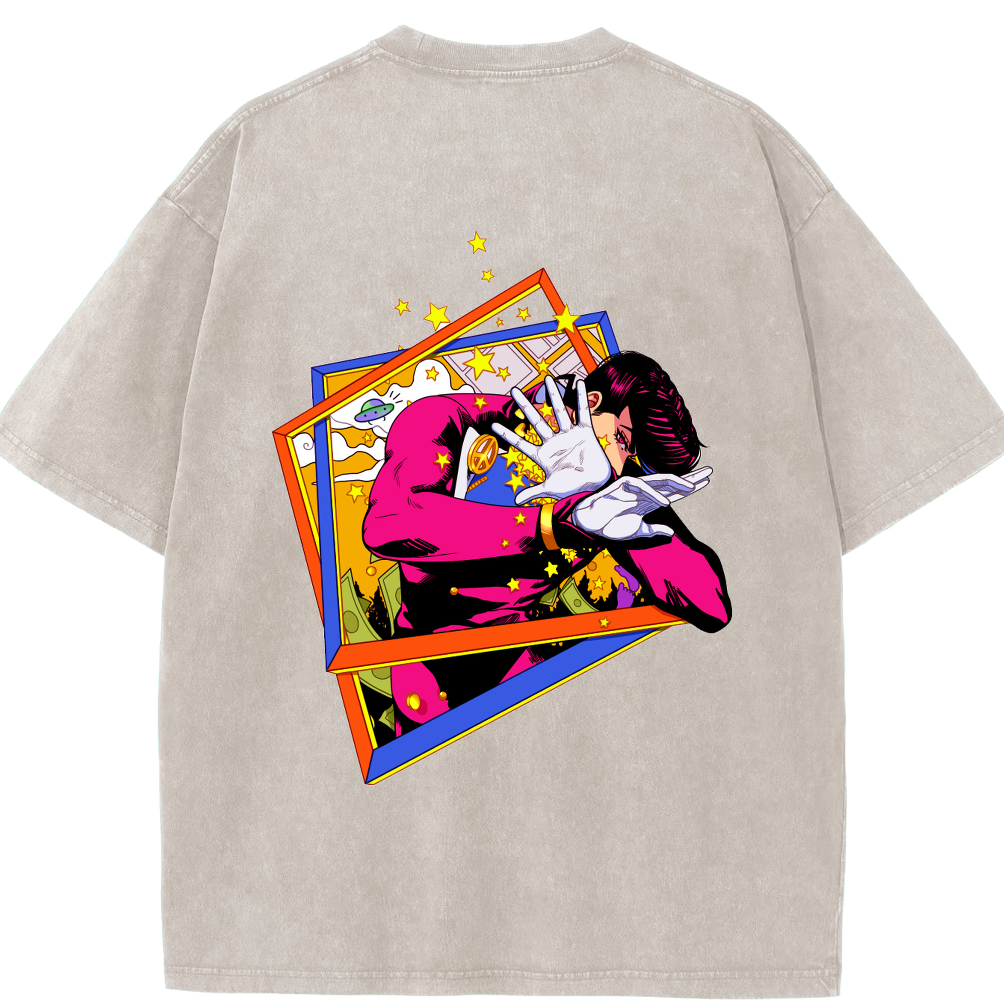 （画像用） ジョジョの奇妙な冒険 ひがしかた じょうすけ JoJo's Bizarre Adventure Higashikata Josuke 綿100% ヴィンテージ風 半袖Tシャツ（背面プリント）