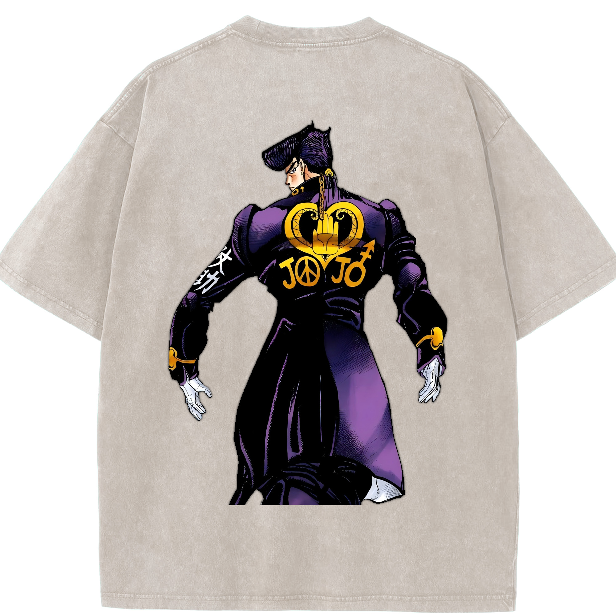 （画像用） ジョジョの奇妙な冒険 ひがしかた じょうすけ JoJo's Bizarre Adventure Higashikata Josuke 綿100% ヴィンテージ風 半袖Tシャツ（背面プリント）