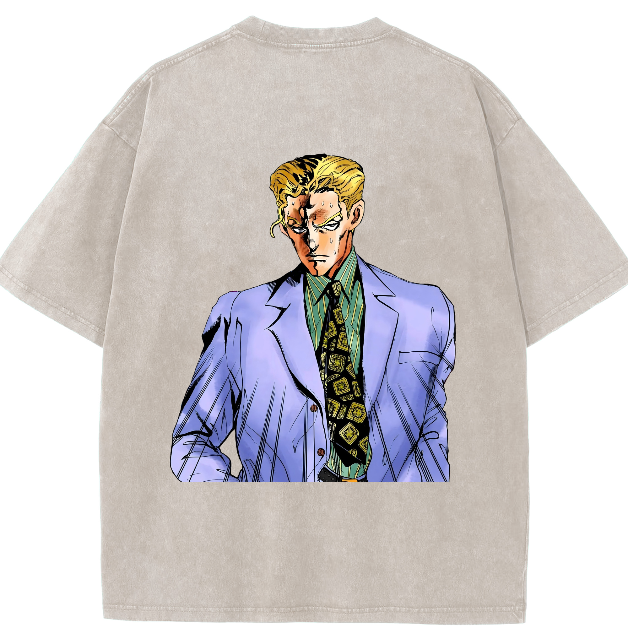 （画像用） ジョジョの奇妙な冒険 きら よしかげ JoJo's Bizarre Adventure Kira Yoshikage 綿100% ヴィンテージ風 半袖Tシャツ（背面プリント）