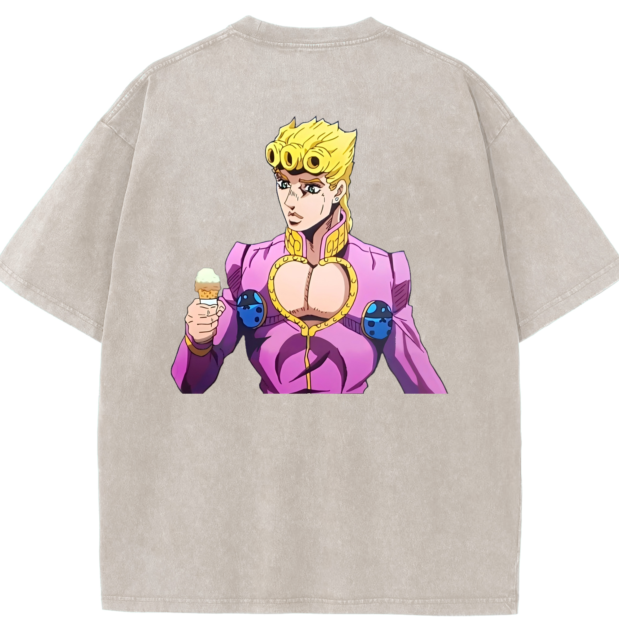 （画像用） ジョジョの奇妙な冒険 ジョルノ?ジョバァーナ JoJo's Bizarre Adventure Giorno Giovanna 綿100% ヴィンテージ風 半袖Tシャツ（背面プリント）