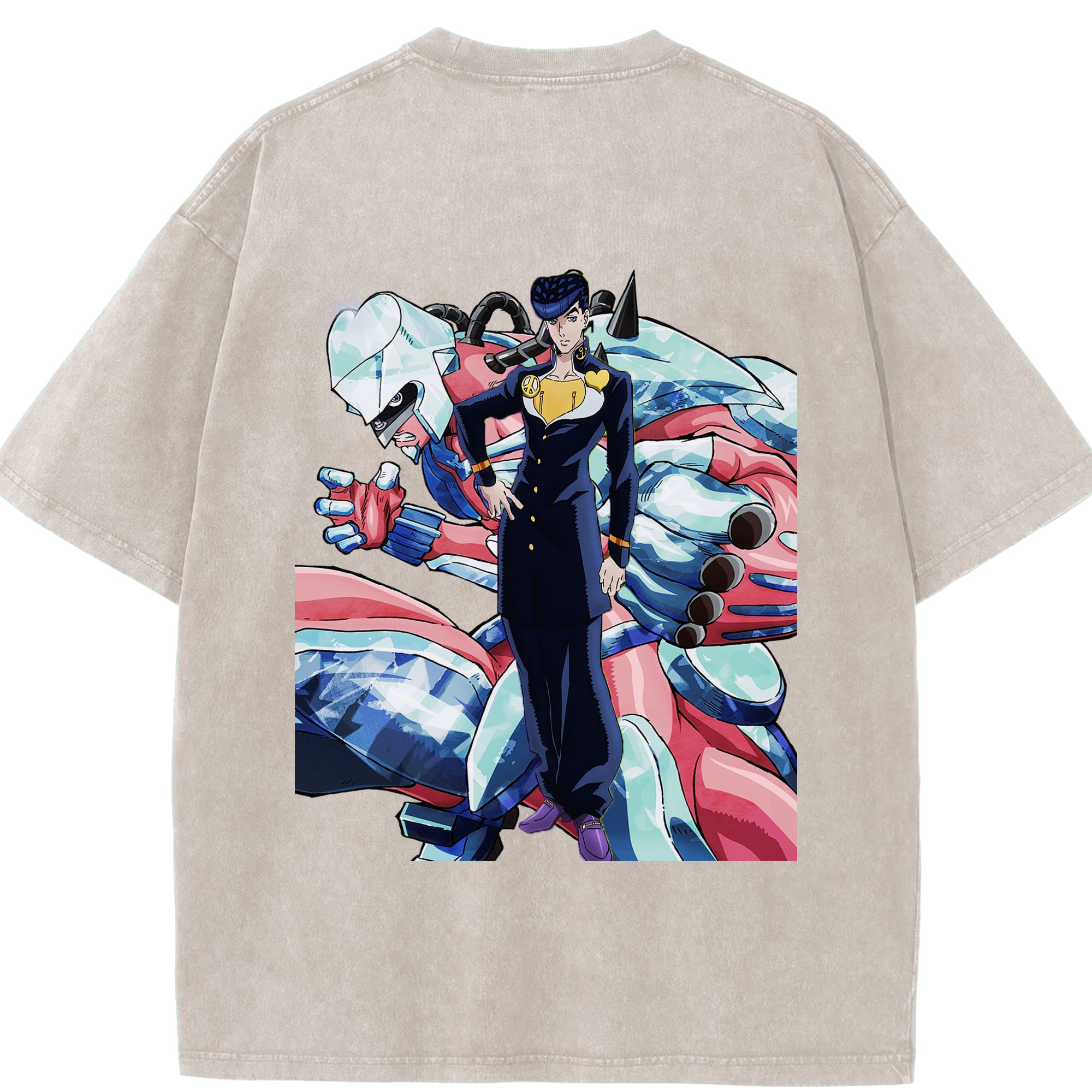 （画像用） ジョジョの奇妙な冒険 ひがしかた じょうすけ JoJo's Bizarre Adventure Higashikata Josuke 綿100% ヴィンテージ風 半袖Tシャツ（背面プリント）