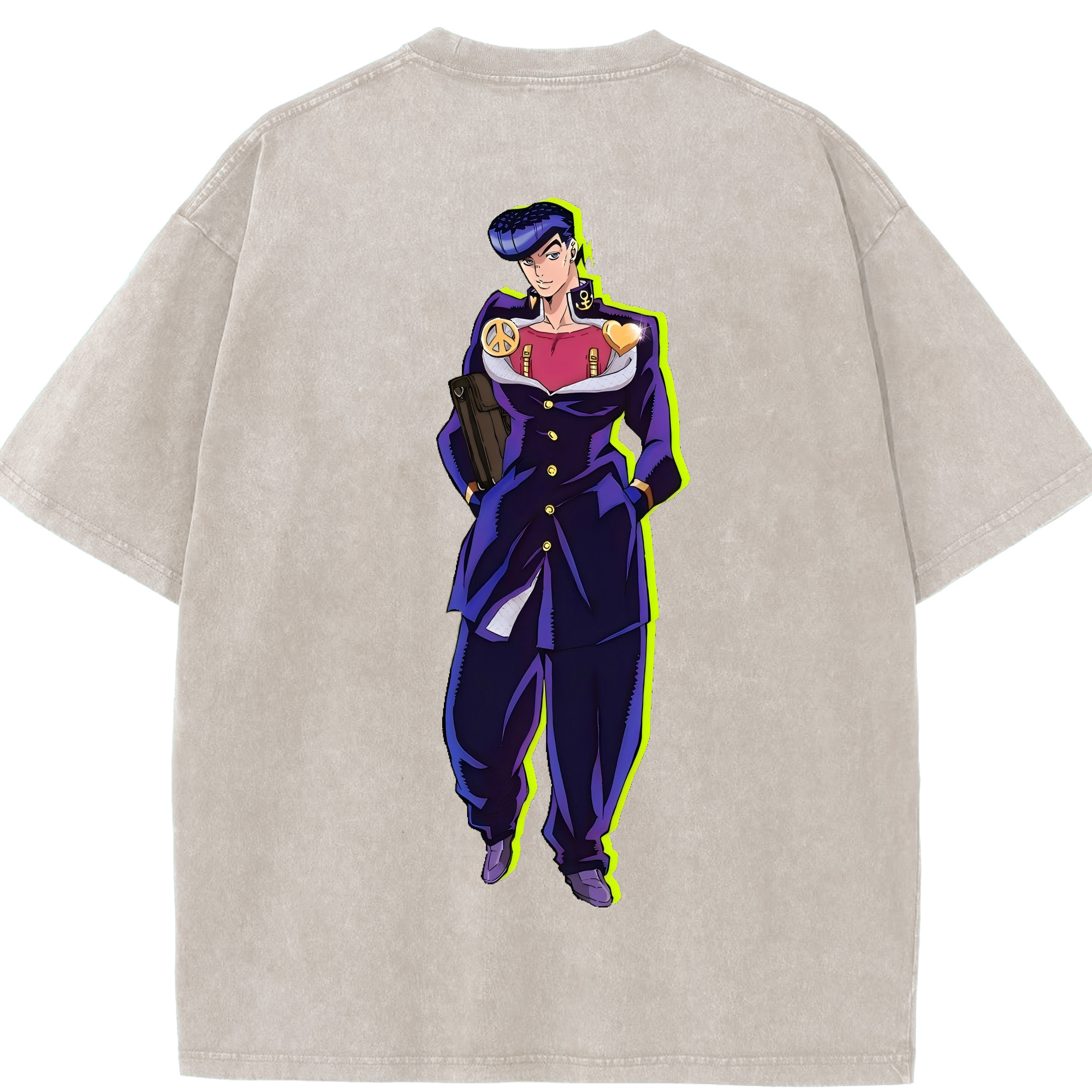（画像用） ジョジョの奇妙な冒険 ひがしかた じょうすけ JoJo's Bizarre Adventure Higashikata Josuke 綿100% ヴィンテージ風 半袖Tシャツ（背面プリント）