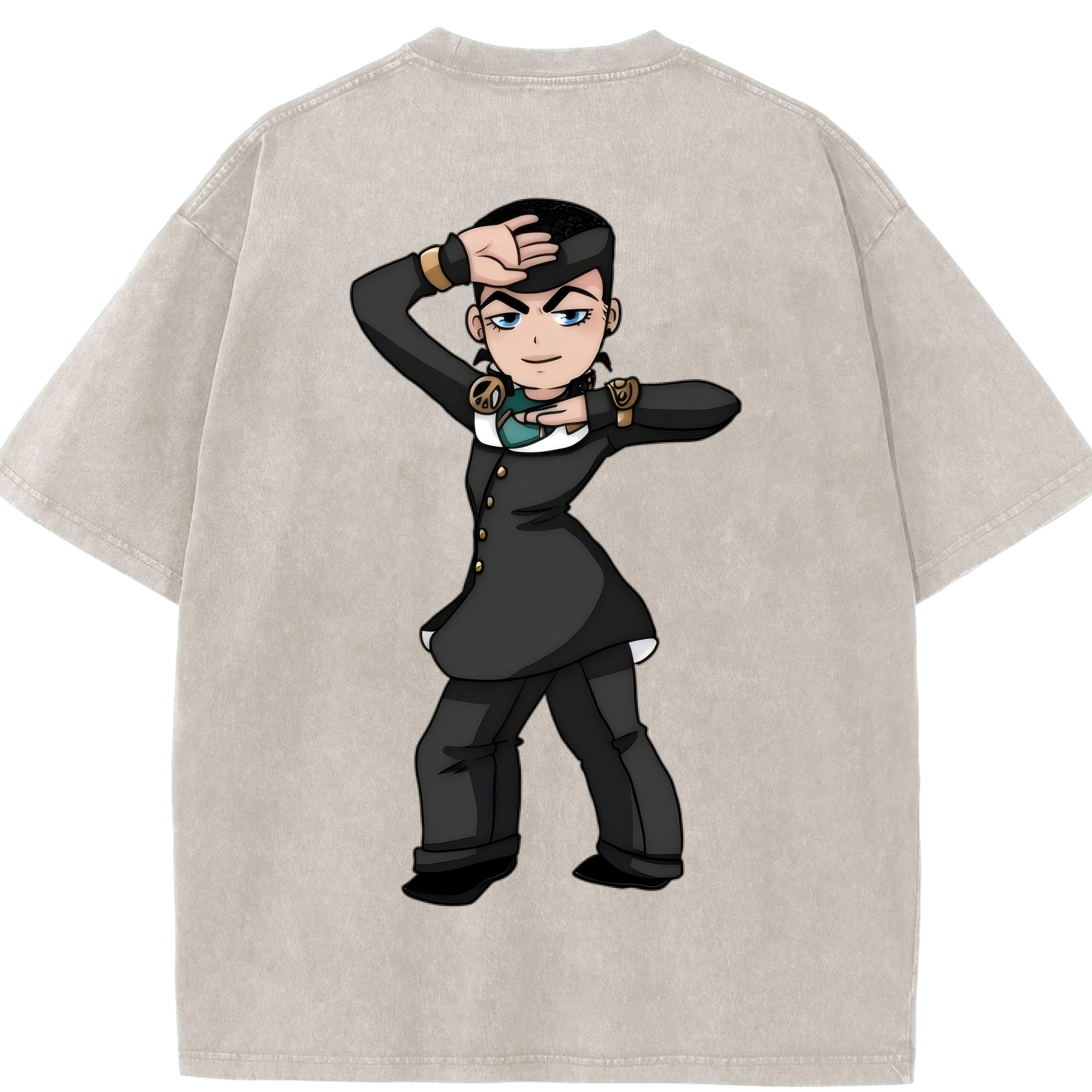 （画像用） ジョジョの奇妙な冒険 ひがしかた じょうすけ JoJo's Bizarre Adventure Higashikata Josuke 綿100% ヴィンテージ風 半袖Tシャツ（背面プリント）