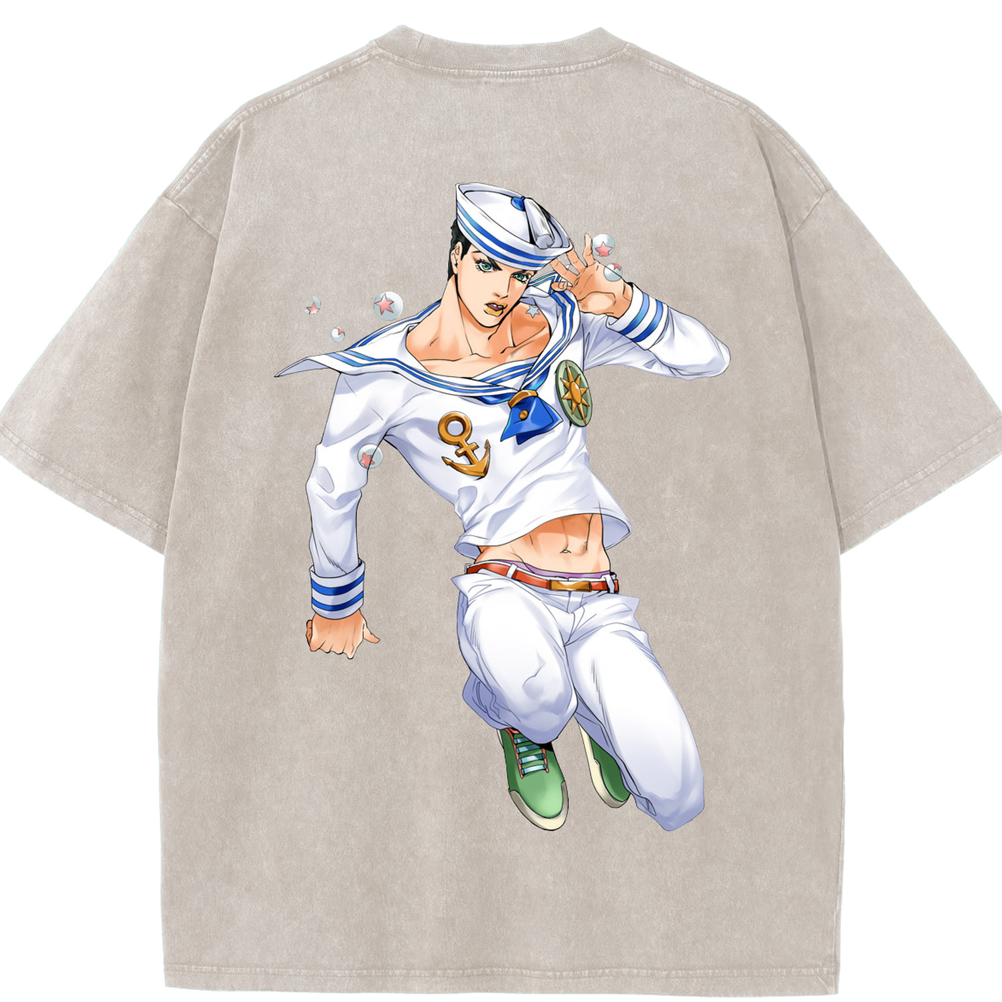 （画像用） ジョジョの奇妙な冒険 東方定助 JoJo's Bizarre Adventure Higashikata Josuke 綿100% ヴィンテージ風 半袖Tシャツ（背面プリント）