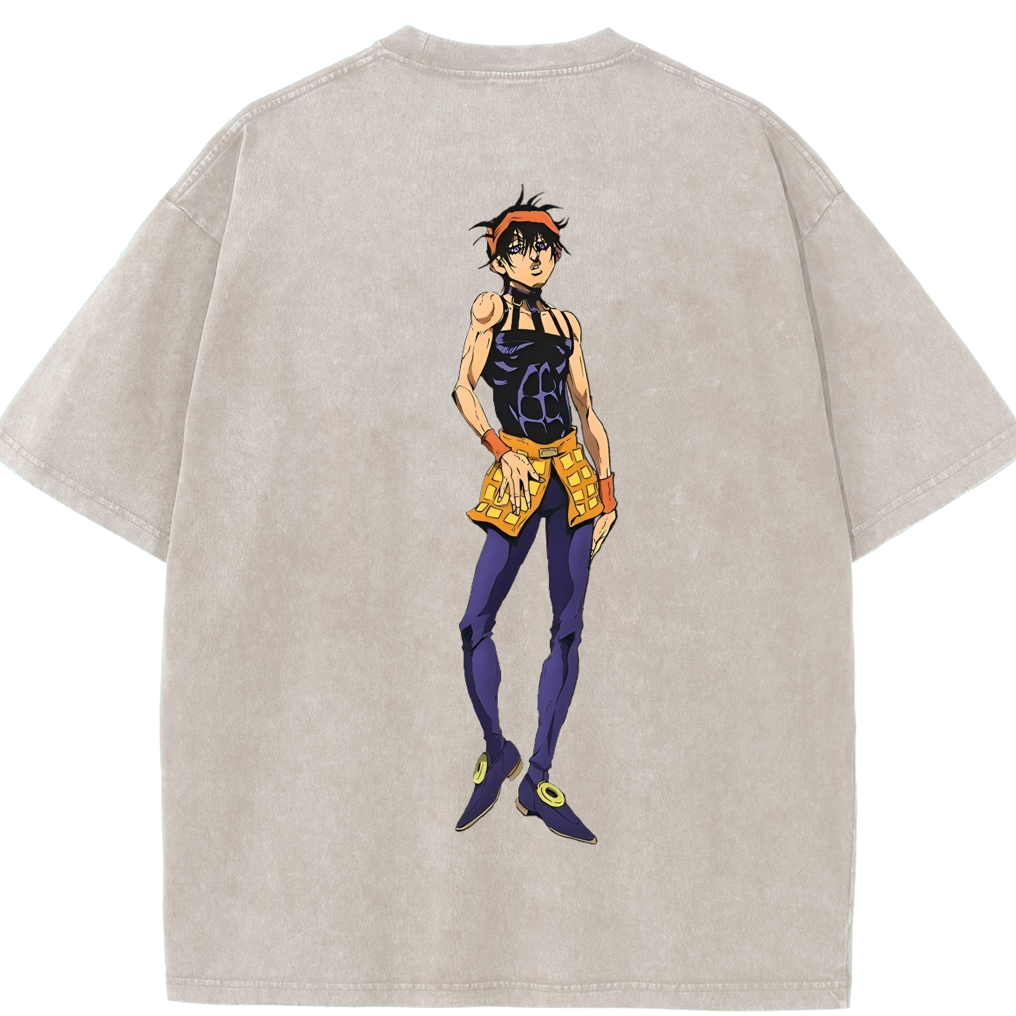 （画像用） ジョジョの奇妙な冒険 ナランチャ?ギルガ JoJo's Bizarre Adventure Narancia Ghirga 綿100% ヴィンテージ風 半袖Tシャツ（背面プリント）