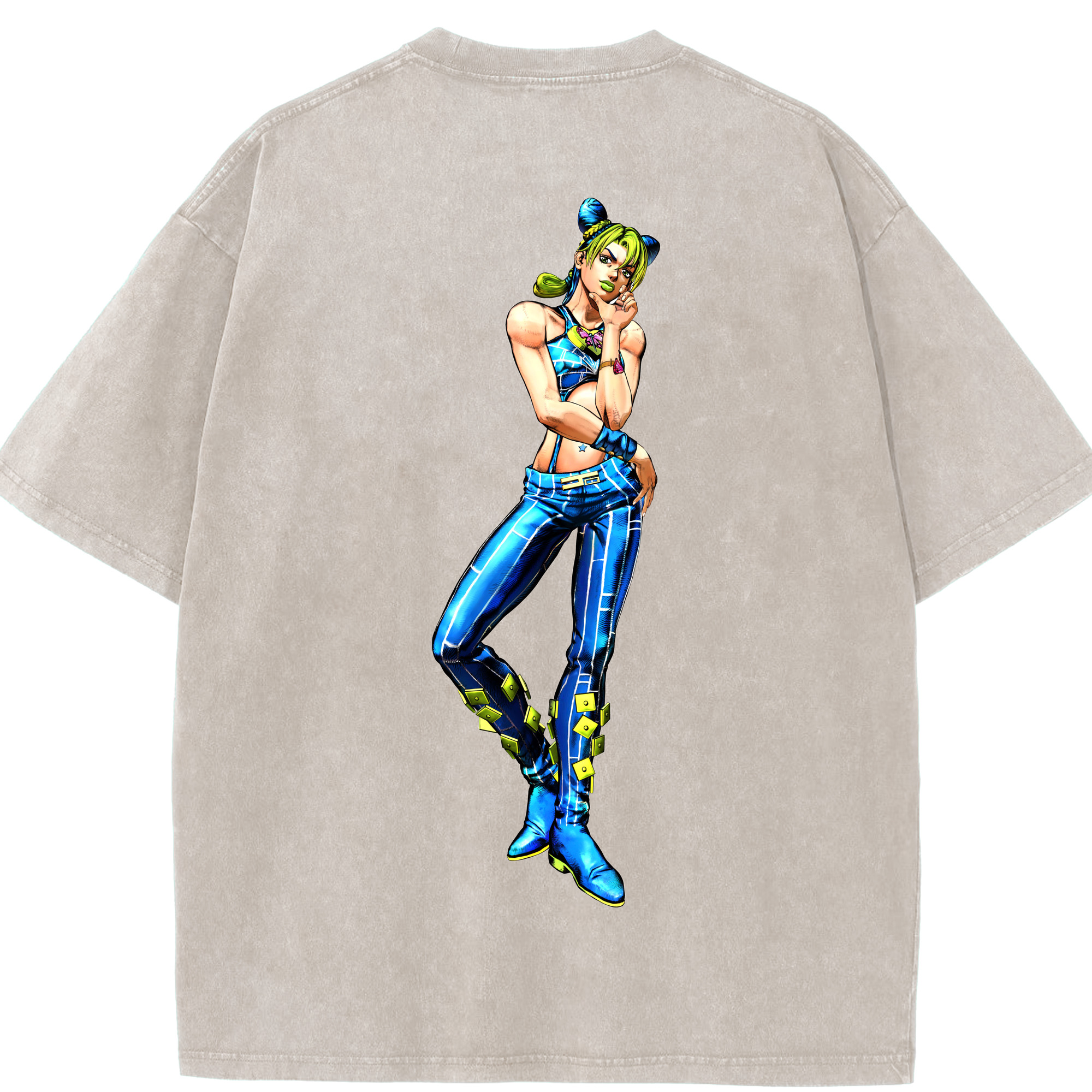 （画像用） "ジョジョの奇妙な冒険 くうじょう ジョリーン JoJo's Bizarre Adventure Jolyne Cujoh " 綿100% ヴィンテージ風 半袖Tシャツ（背面プリント）