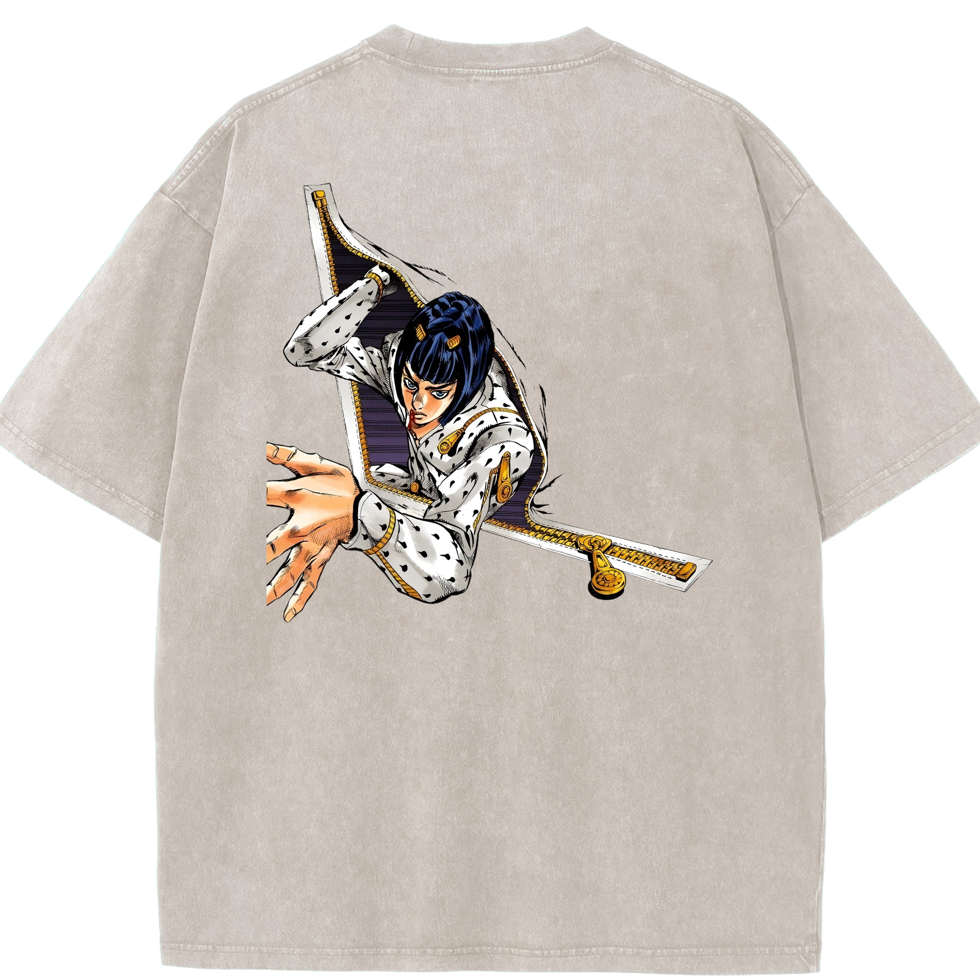 （画像用） ジョジョの奇妙な冒険 ブローノ?ブチャラティ JoJo's Bizarre Adventure Bruno Bucciarati 綿100% ヴィンテージ風 半袖Tシャツ（背面プリント）