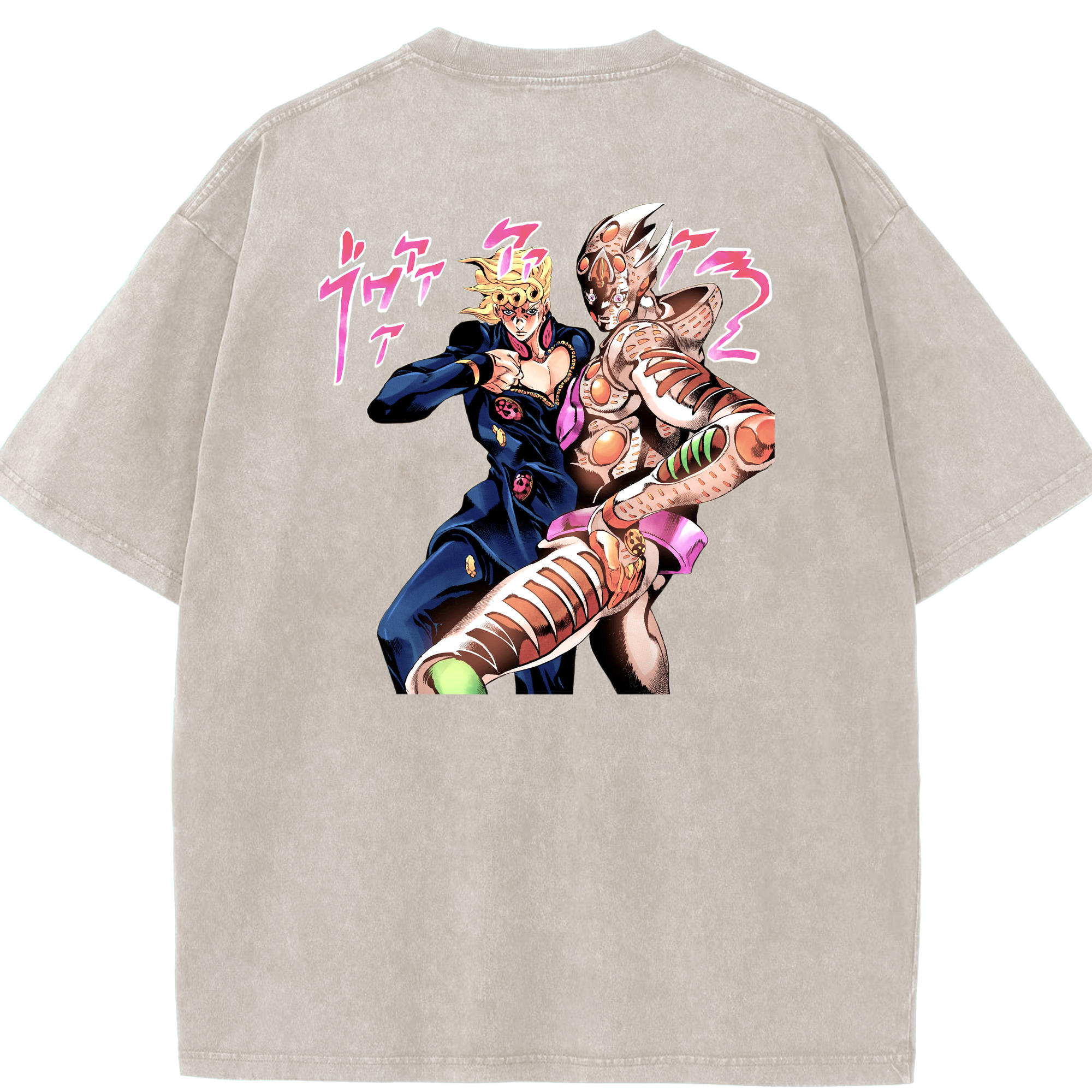 （画像用） ジョジョの奇妙な冒険 ジョルノ?ジョバァーナ JoJo's Bizarre Adventure Giorno Giovanna 綿100% ヴィンテージ風 半袖Tシャツ（背面プリント）