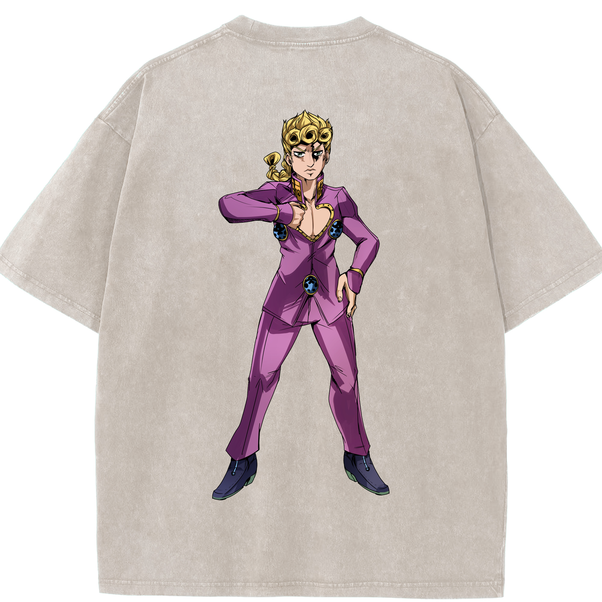 （画像用） ジョジョの奇妙な冒険 ジョルノ?ジョバァーナ JoJo's Bizarre Adventure Giorno Giovanna 綿100% ヴィンテージ風 半袖Tシャツ（背面プリント）