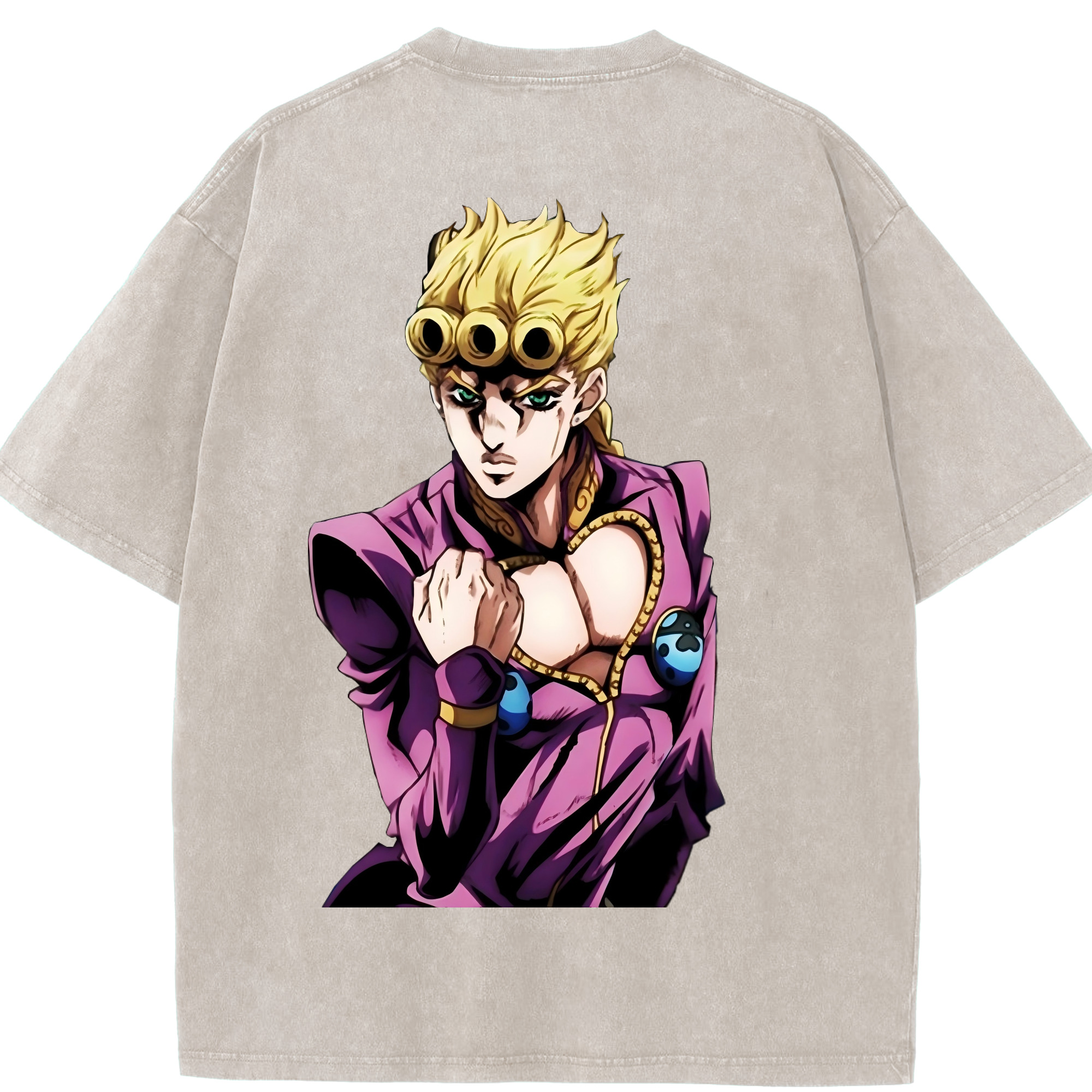 （画像用） ジョジョの奇妙な冒険 ジョルノ?ジョバァーナ JoJo's Bizarre Adventure Giorno Giovanna 綿100% ヴィンテージ風 半袖Tシャツ（背面プリント）