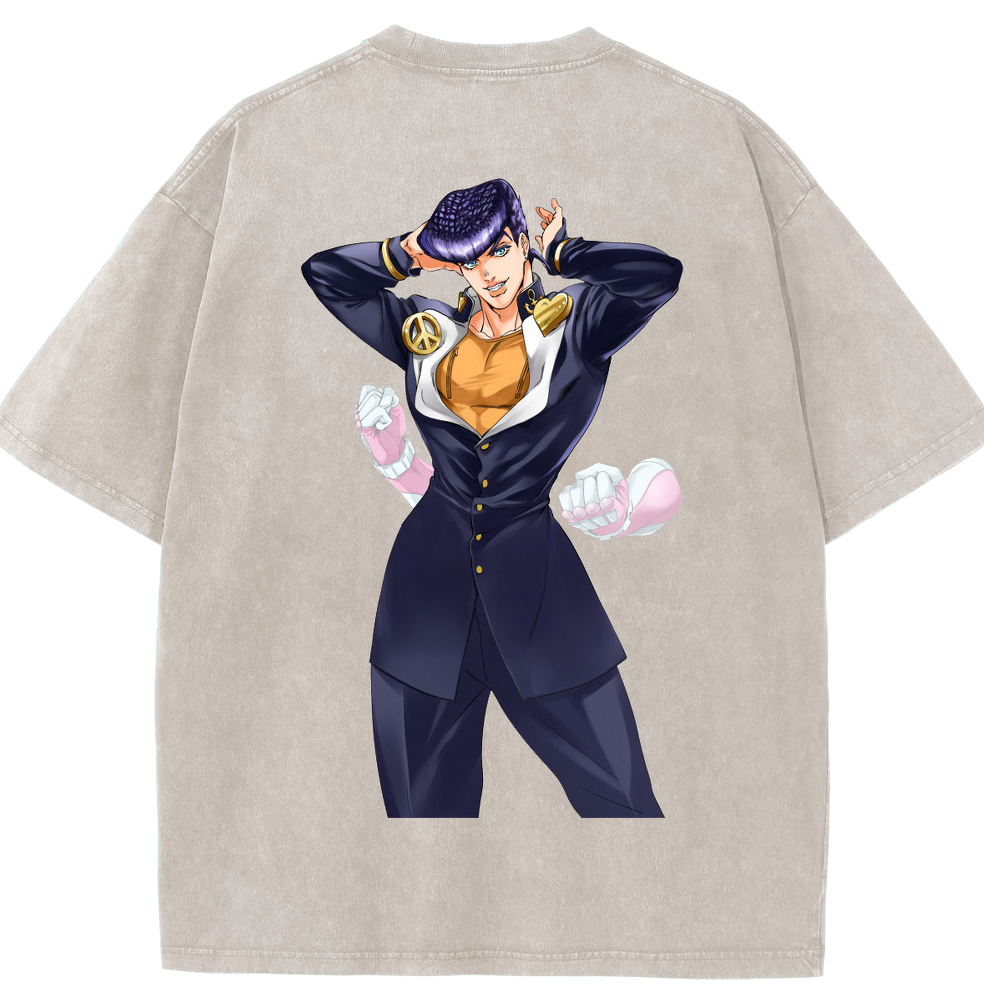 （画像用） ジョジョの奇妙な冒険 ひがしかた じょうすけ JoJo's Bizarre Adventure Higashikata Josuke 綿100% ヴィンテージ風 半袖Tシャツ（背面プリント）