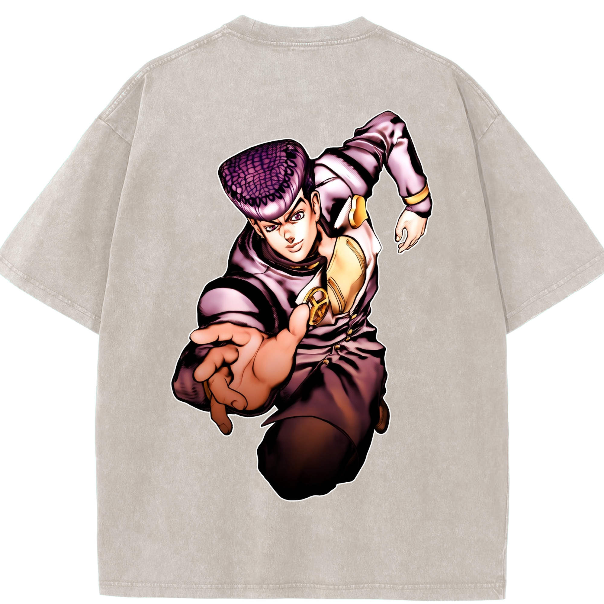 （画像用） ジョジョの奇妙な冒険 ひがしかた じょうすけ JoJo's Bizarre Adventure Higashikata Josuke 綿100% ヴィンテージ風 半袖Tシャツ（背面プリント）