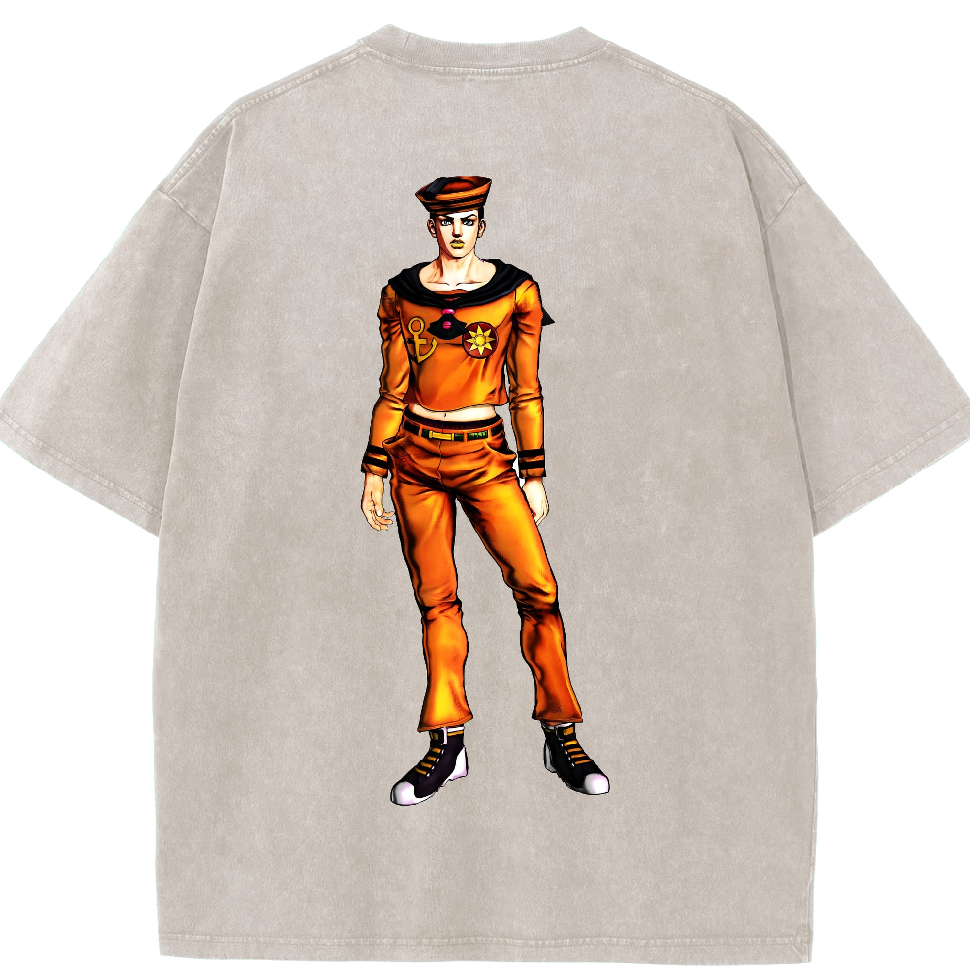 （画像用） ジョジョの奇妙な冒険 東方定助 JoJo's Bizarre Adventure Higashikata Josuke 綿100% ヴィンテージ風 半袖Tシャツ（背面プリント）