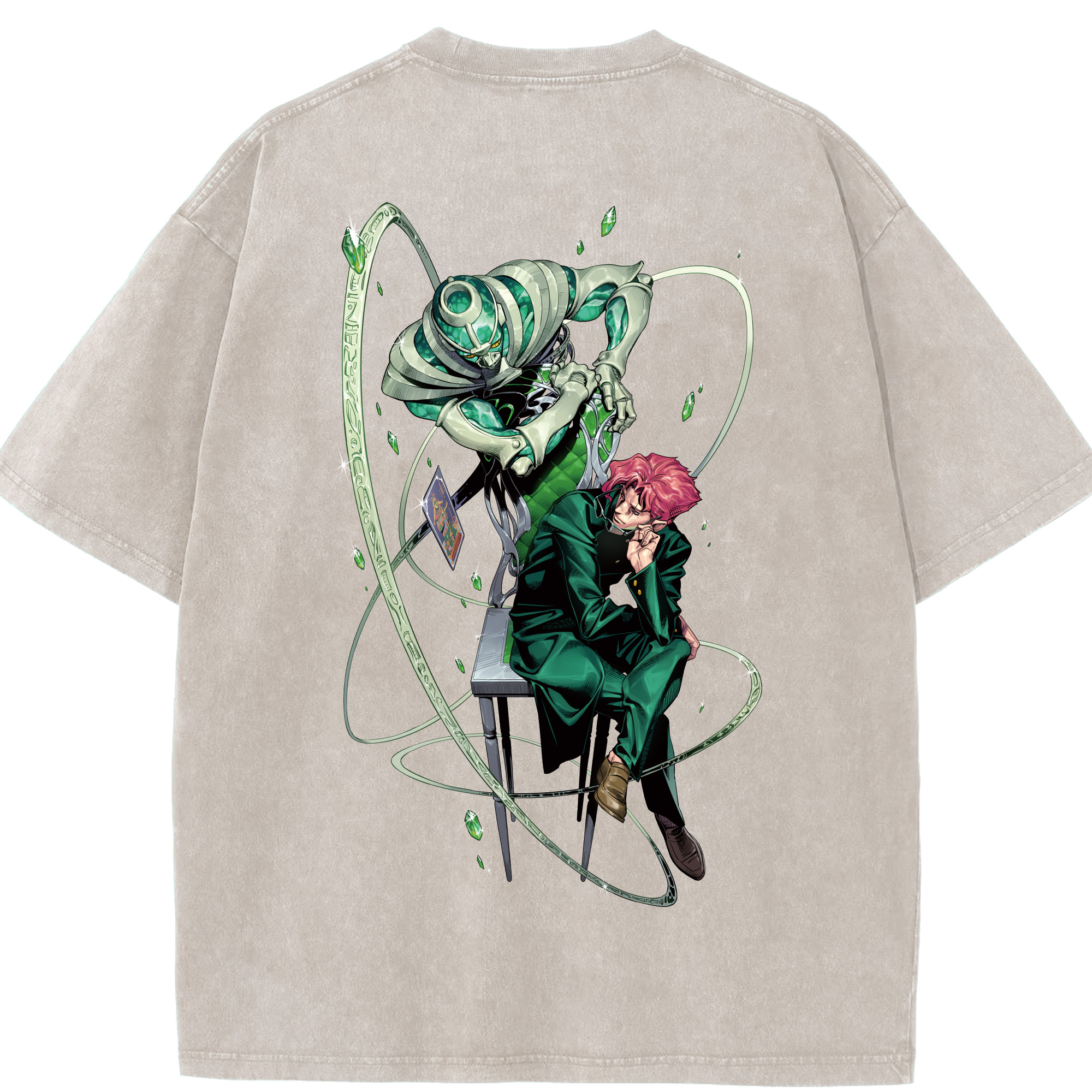 （画像用） ジョジョの奇妙な冒険 花京院 典明（かきょういん のりあき） JoJo's Bizarre Adventure Kakyoin Noriaki 綿100% ヴィンテージ風 半袖Tシャツ（背面プリント）