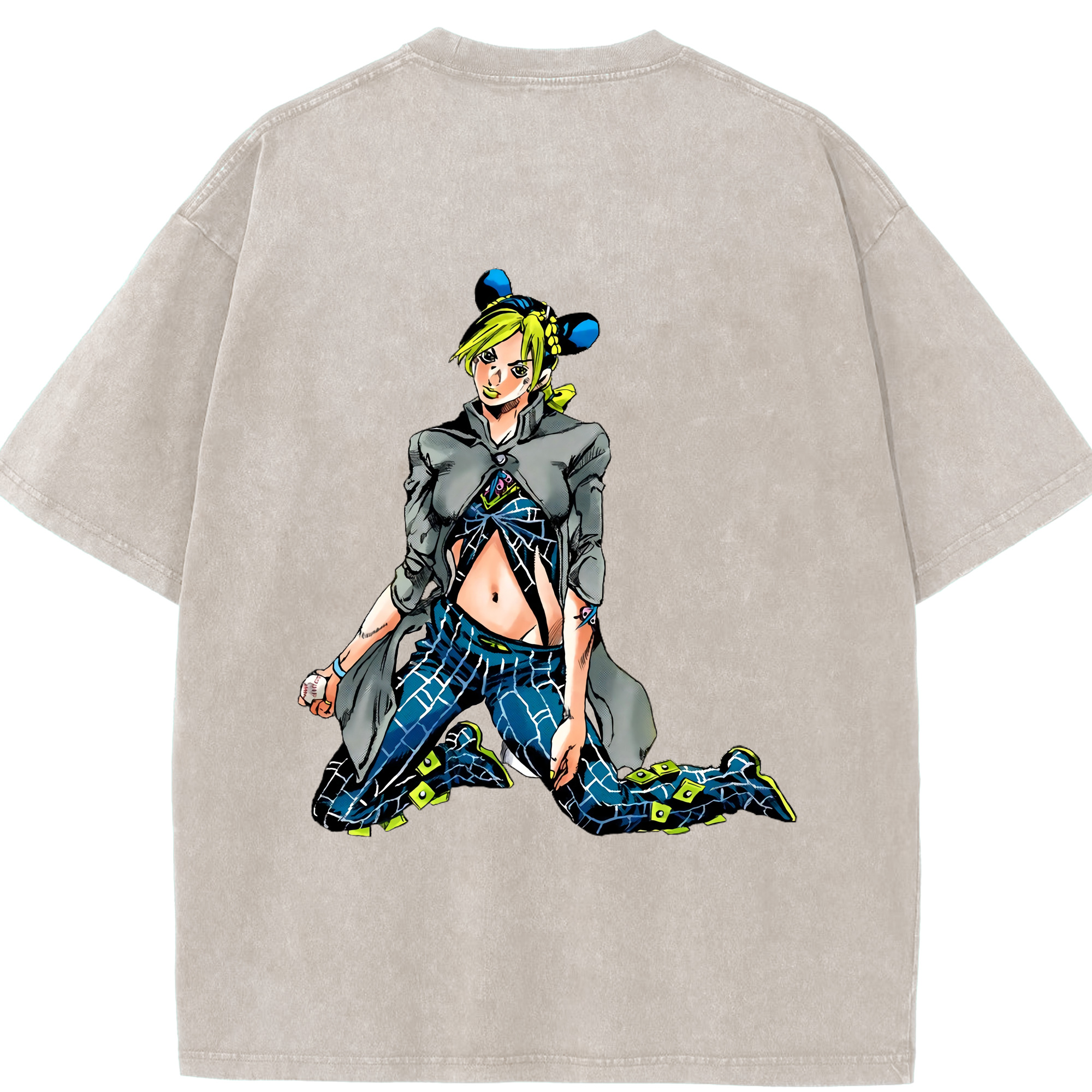 （画像用） "ジョジョの奇妙な冒険 くうじょう ジョリーン JoJo's Bizarre Adventure Jolyne Cujoh " 綿100% ヴィンテージ風 半袖Tシャツ（背面プリント）