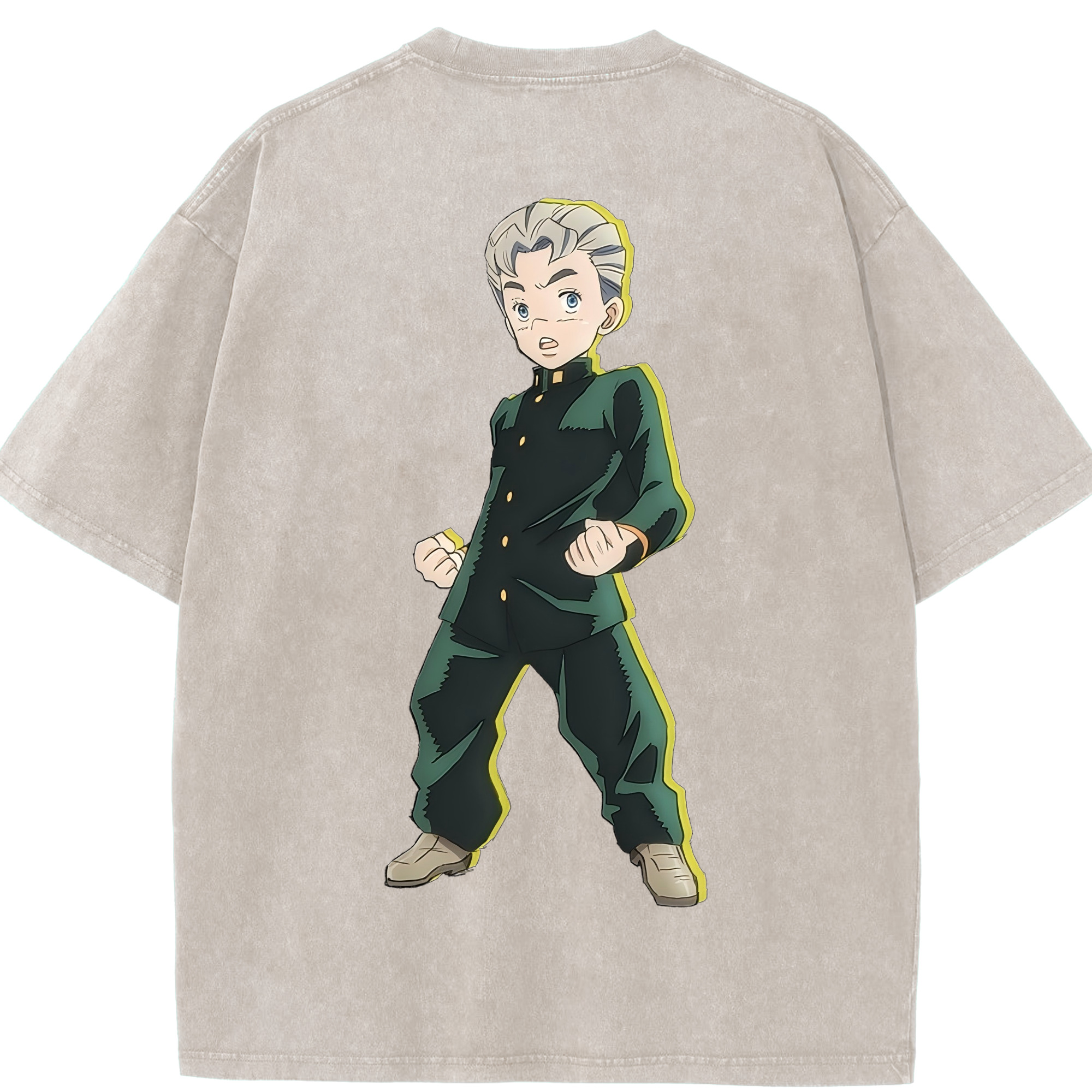 （画像用） ジョジョの奇妙な冒険 広瀨康一 JoJo's Bizarre Adventure Hirose Koichi 綿100% ヴィンテージ風 半袖Tシャツ（背面プリント）