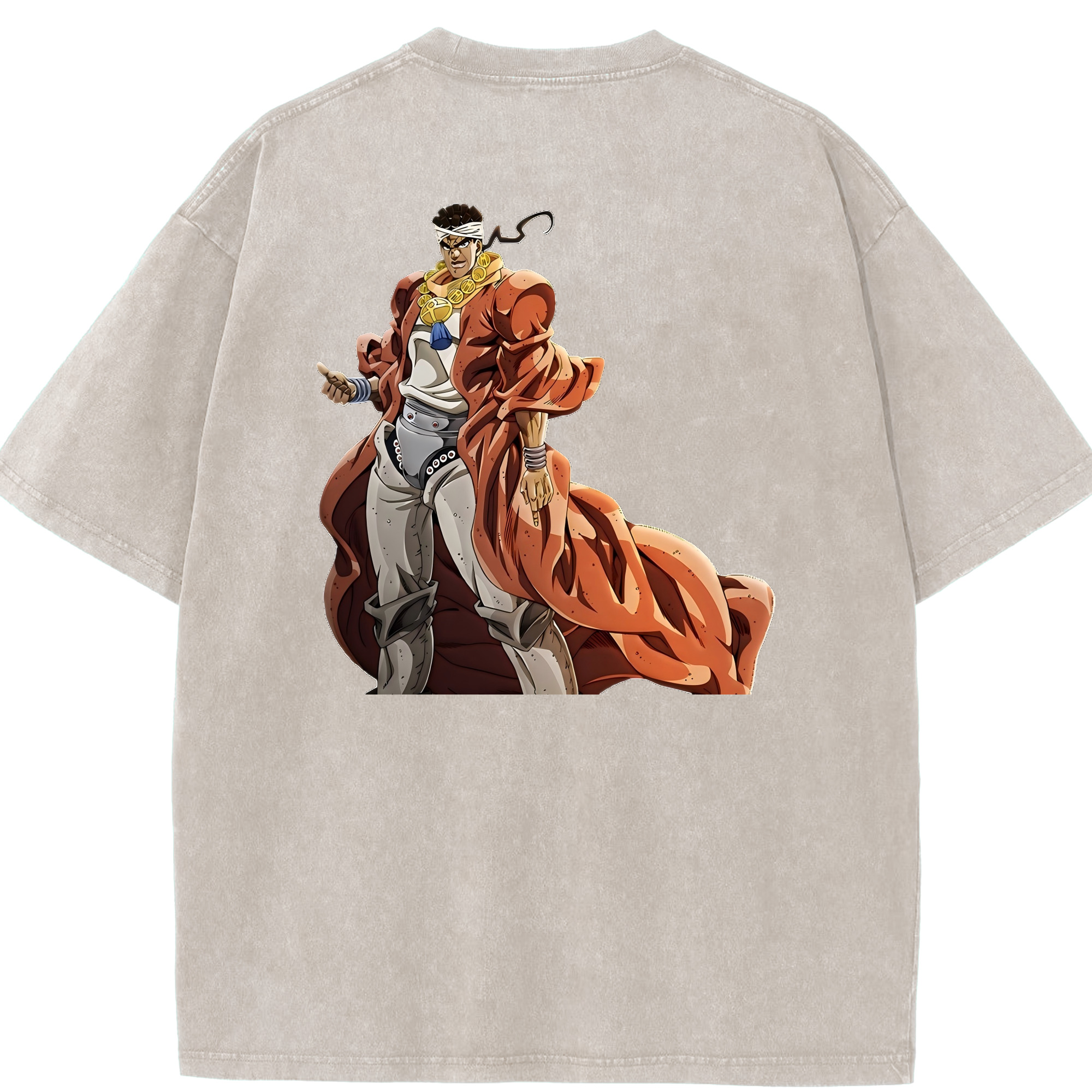 （画像用） ジョジョの奇妙な冒険 ムハンマド?アブドゥル JoJo's Bizarre Adventure Muhammad Avdol 綿100% ヴィンテージ風 半袖Tシャツ（背面プリント）