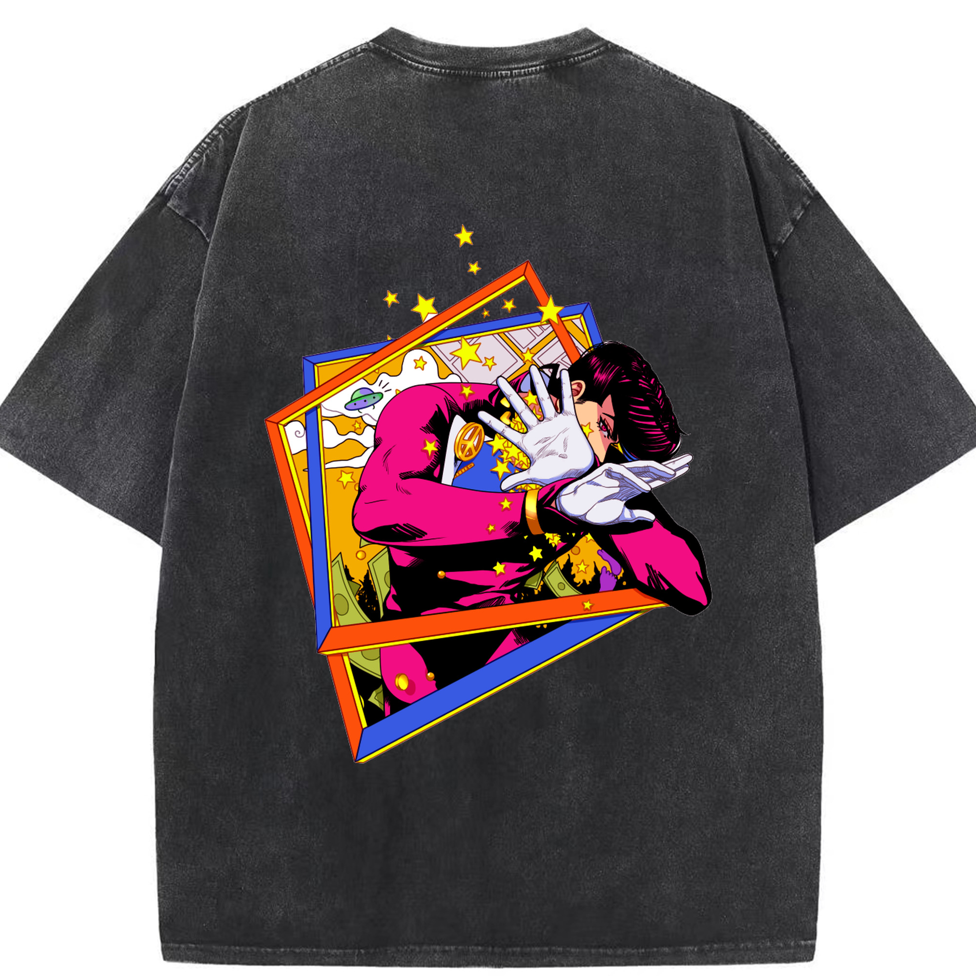 （画像用） ジョジョの奇妙な冒険 ひがしかた じょうすけ JoJo's Bizarre Adventure Higashikata Josuke 綿100% ヴィンテージ風 半袖Tシャツ（背面プリント）