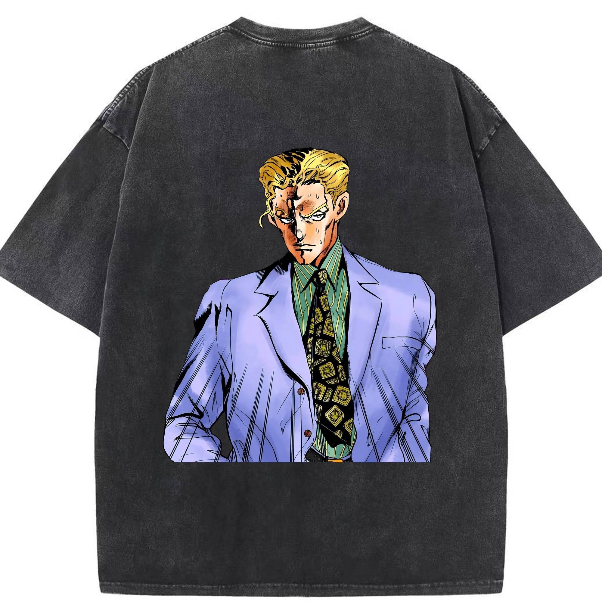 （画像用） ジョジョの奇妙な冒険 きら よしかげ JoJo's Bizarre Adventure Kira Yoshikage 綿100% ヴィンテージ風 半袖Tシャツ（背面プリント）