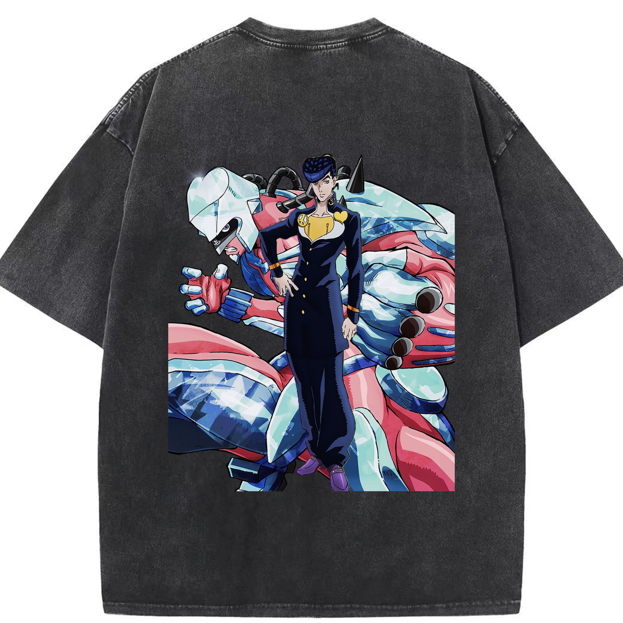 （画像用） ジョジョの奇妙な冒険 ひがしかた じょうすけ JoJo's Bizarre Adventure Higashikata Josuke 綿100% ヴィンテージ風 半袖Tシャツ（背面プリント）