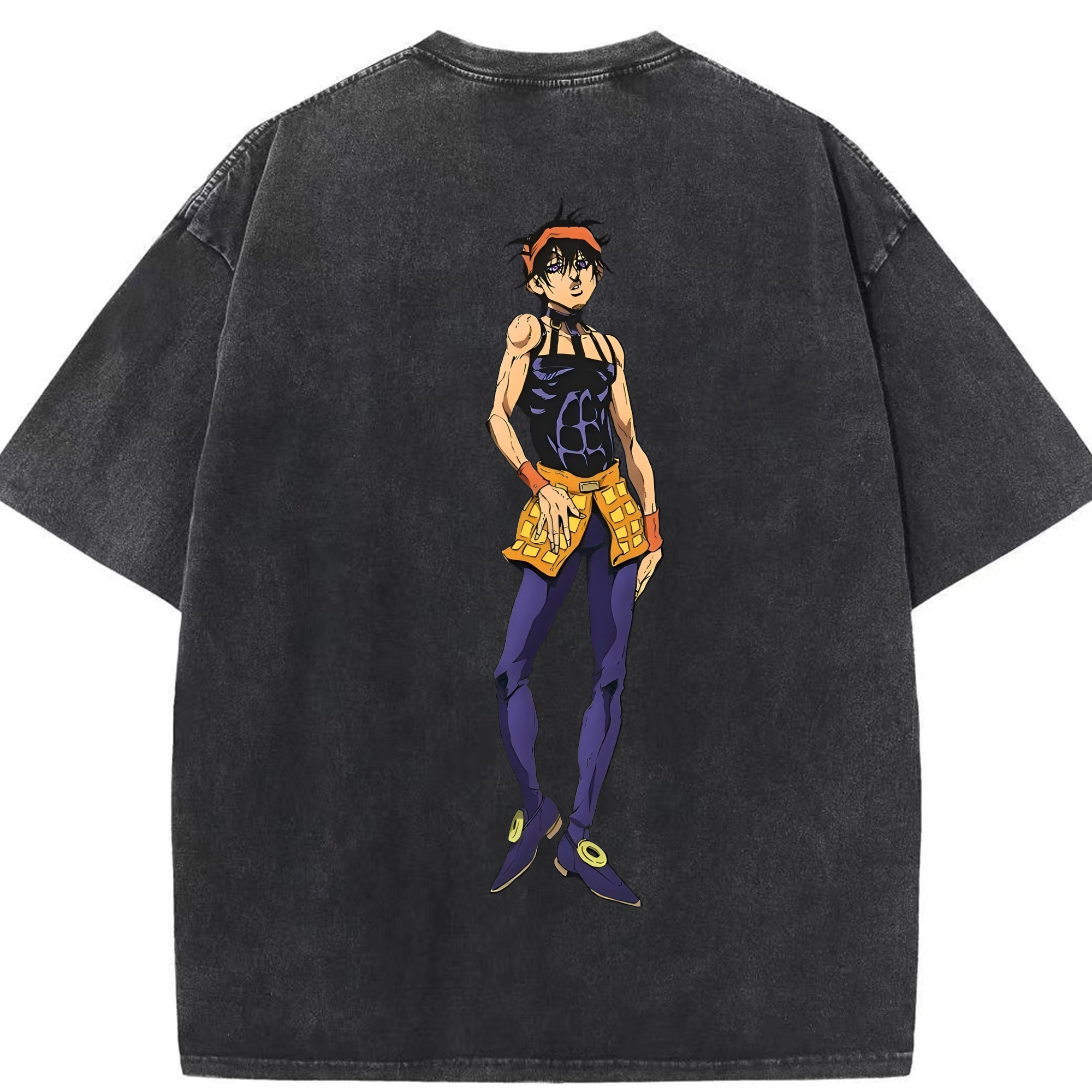（画像用） ジョジョの奇妙な冒険 ナランチャ?ギルガ JoJo's Bizarre Adventure Narancia Ghirga 綿100% ヴィンテージ風 半袖Tシャツ（背面プリント）