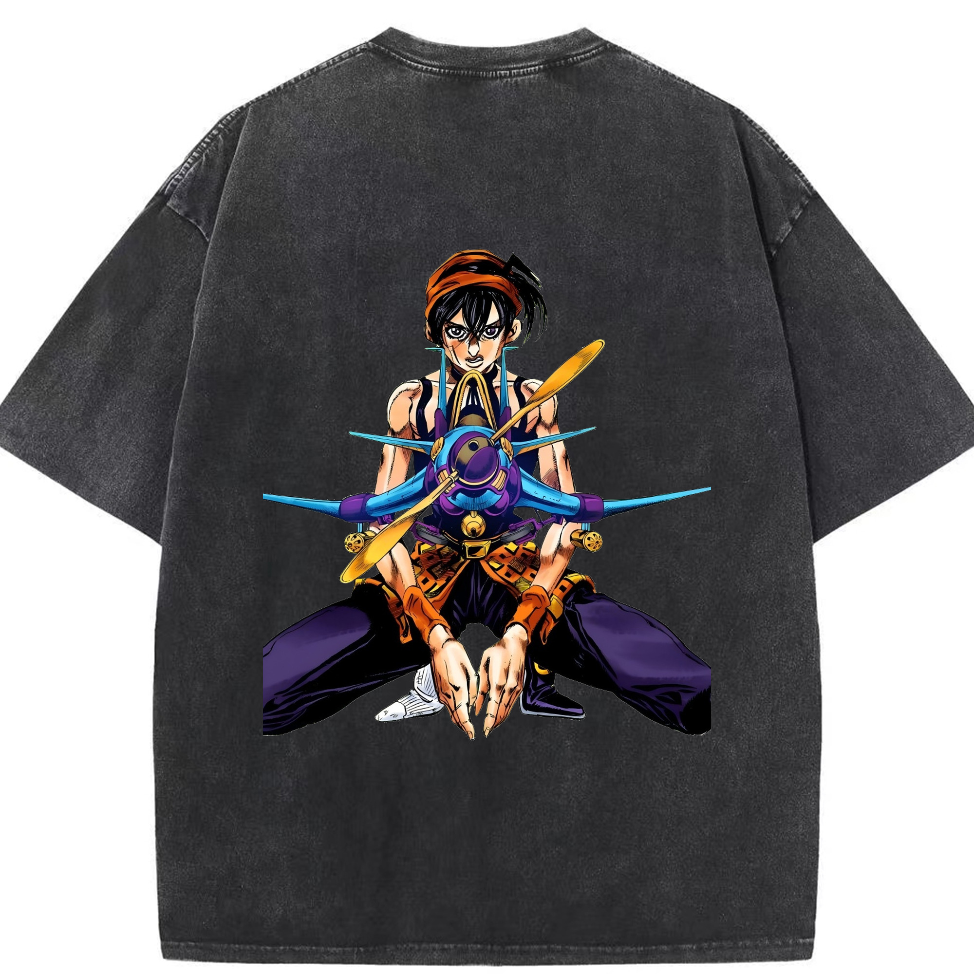 （画像用） ジョジョの奇妙な冒険 ナランチャ?ギルガ JoJo's Bizarre Adventure Narancia Ghirga 綿100% ヴィンテージ風 半袖Tシャツ（背面プリント）